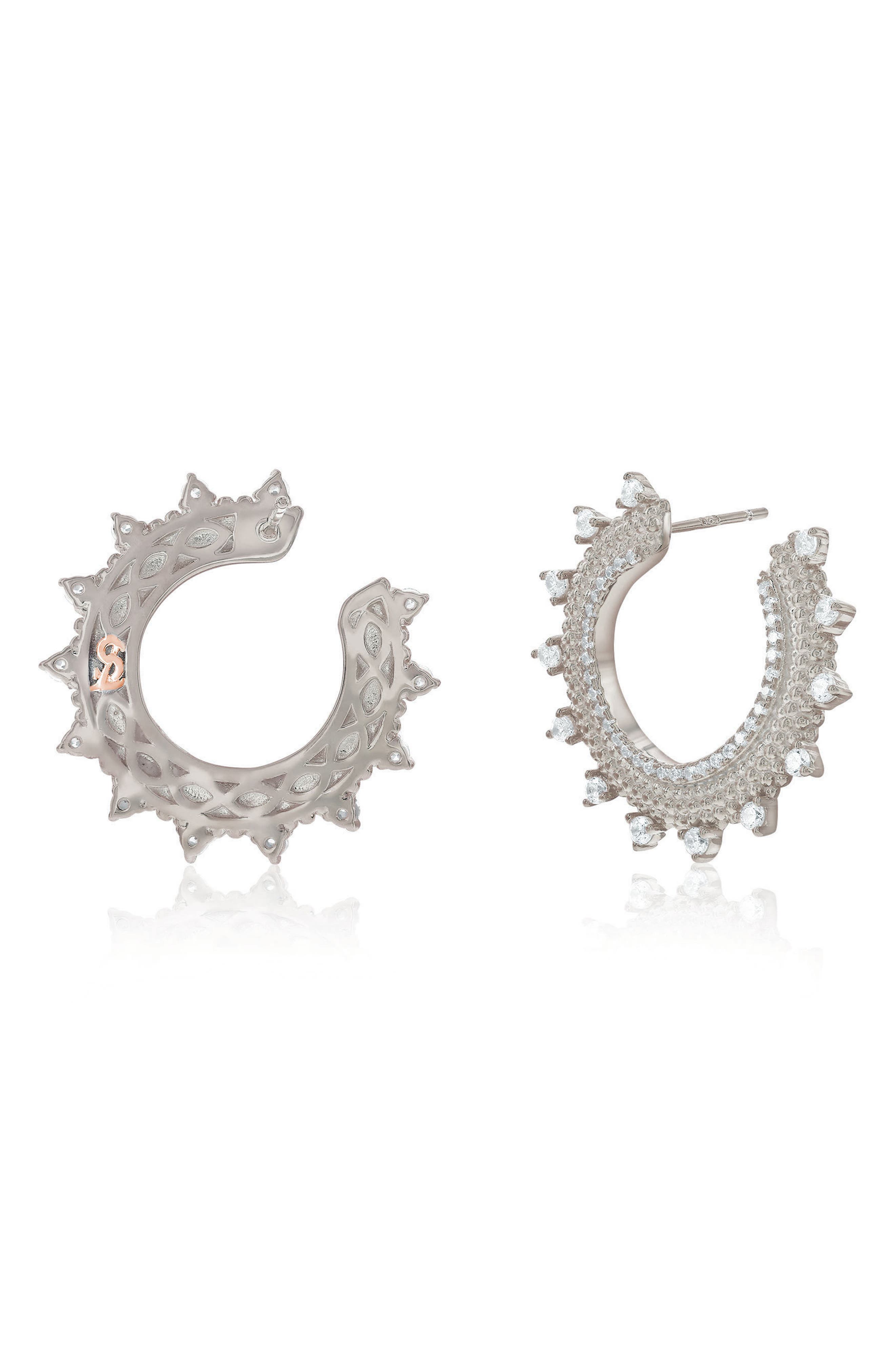 SUZY LEVIAN Cubic Zirconia Milgrain Sunburst Frontal Hoop Earrings
