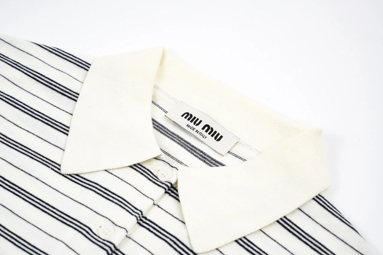 Miu Miu White Black Stripe Logo Intarsia Long Sleeve Polo Shirt product photo from LabelPicks