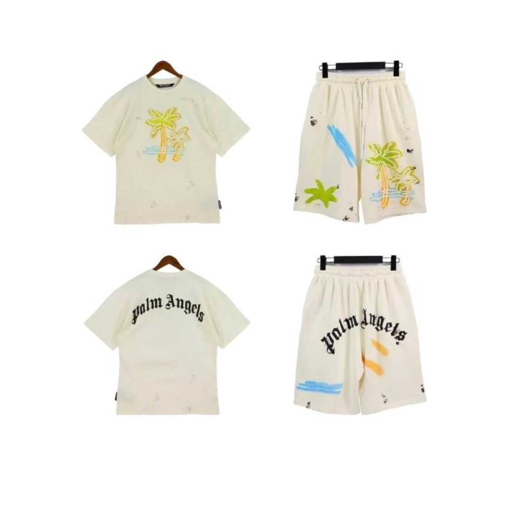 Palm Angels ‘Paradise’ Cotton T-shirt & Shorts Set Beige