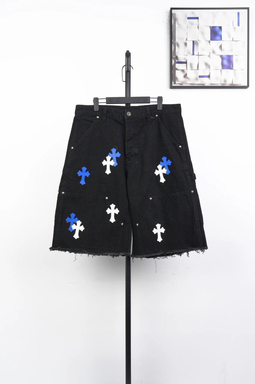 Chrome Hearts Black Blue White Cross Patch Denim Shorts product photo from LabelPicks
