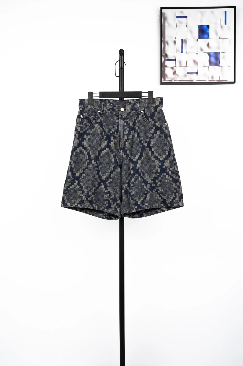 Louis Vuitton Black Grey Pixel Damier Snakeskin Denim Shorts product photo from LabelPicks