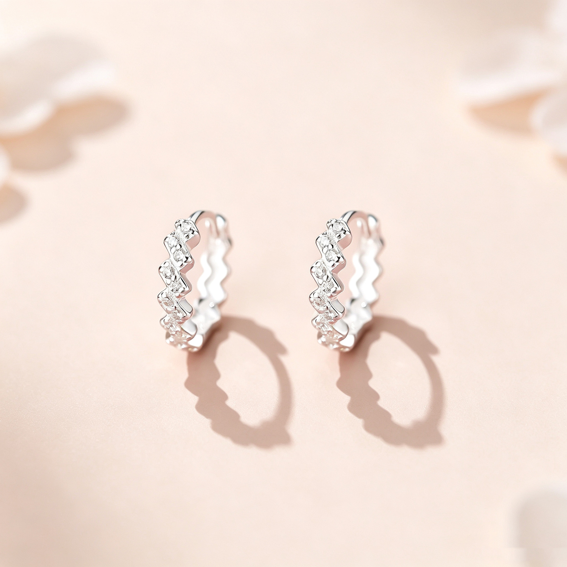 999 pure silver wave zircon earrings, trendy minimalist light luxury geometric earrings with a high-end feel, ins pure silver earrings for wholesale