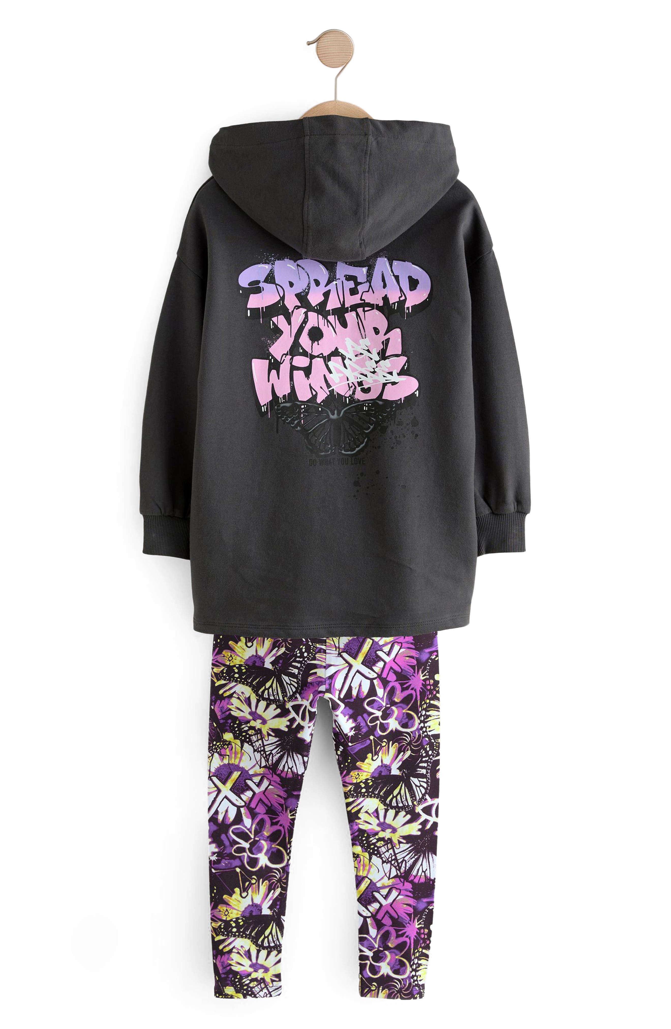 NEXT Kids' Cotton Graphic Hoodie & Print Leggings Set