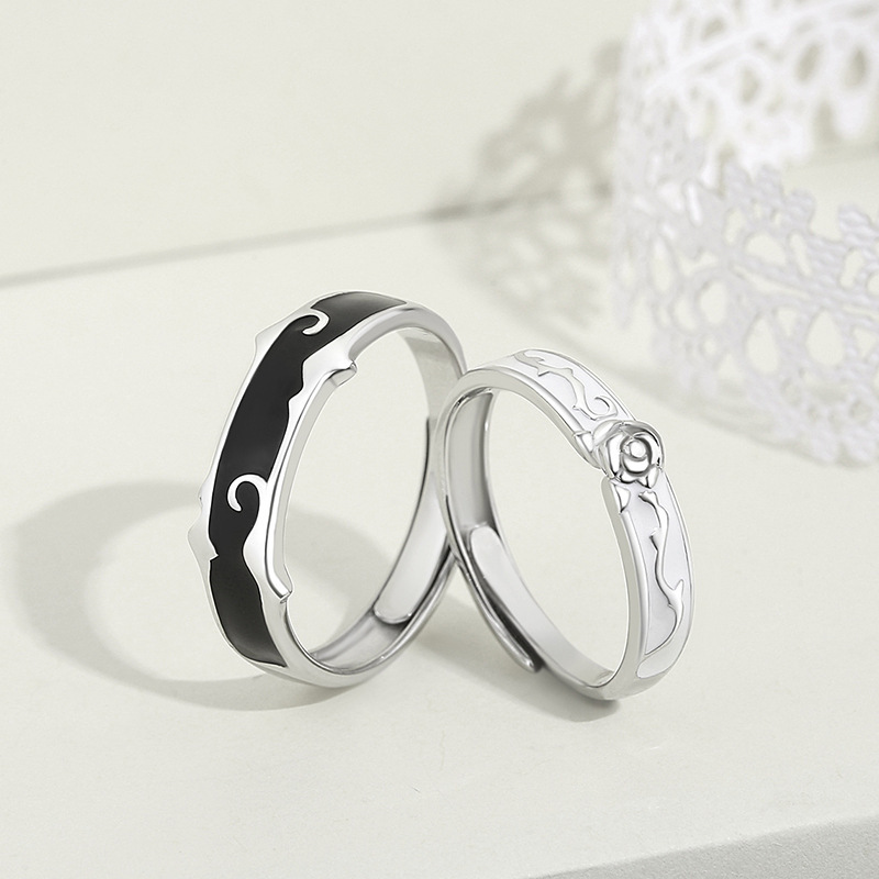 Original Rose Lover Couple Rings, Pure Silver, a Pair for Men and Women, Japanese and Korean Style, Simple and Unique Design, Creative Open Ring