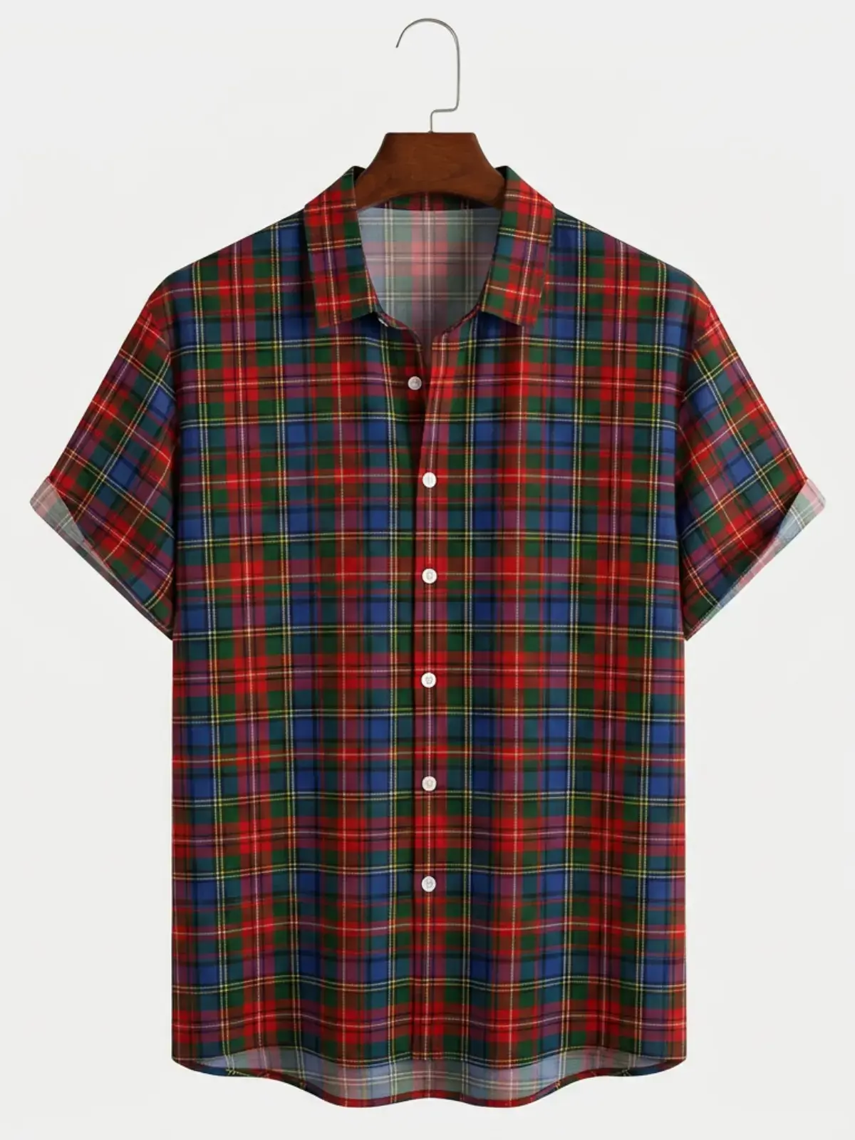 Men's printed shirts Red Green Blue Plaid Aloha Shirt