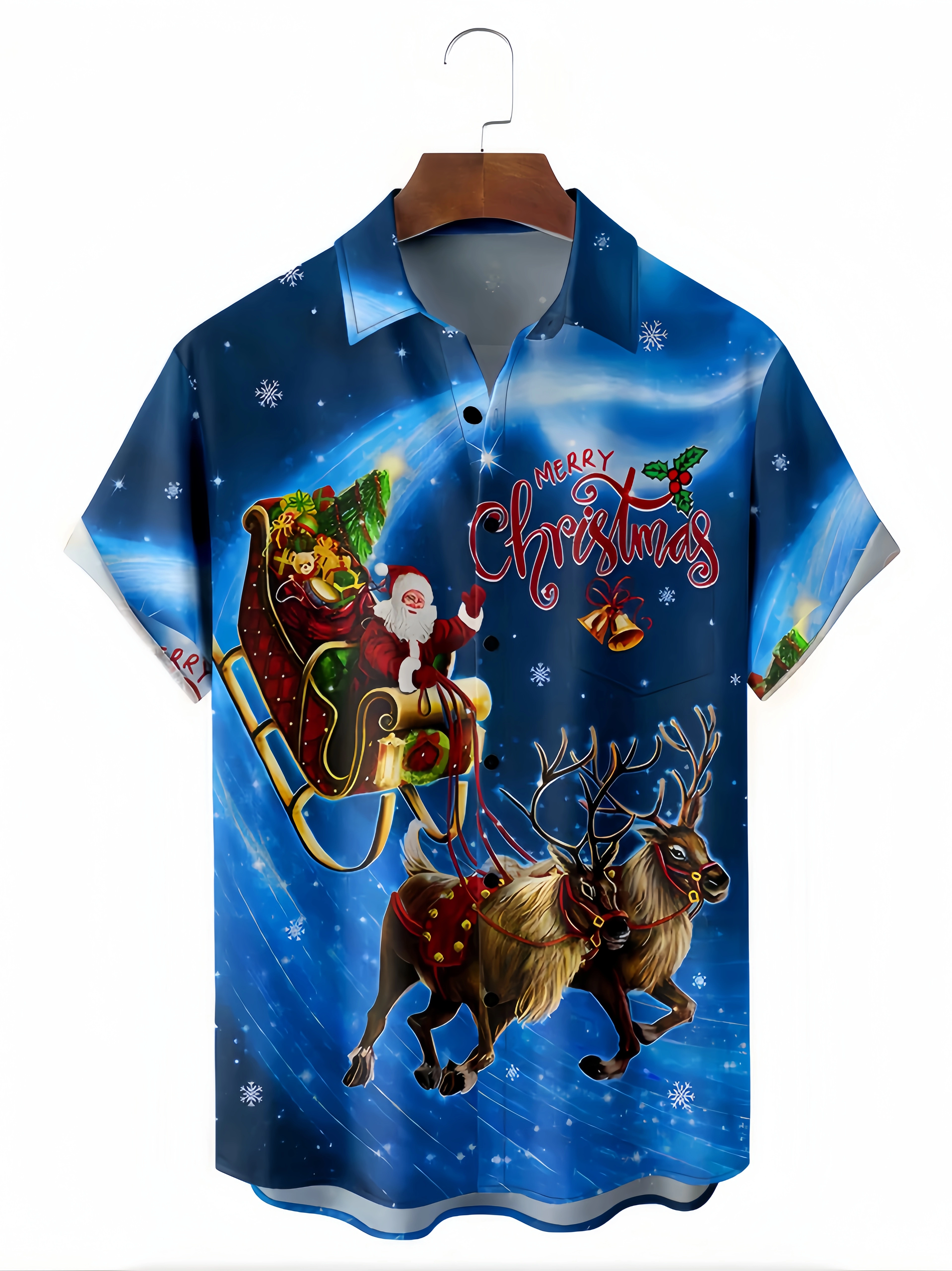 Christmas Chest Pocket Short Sleeve Hawaiian Shirt