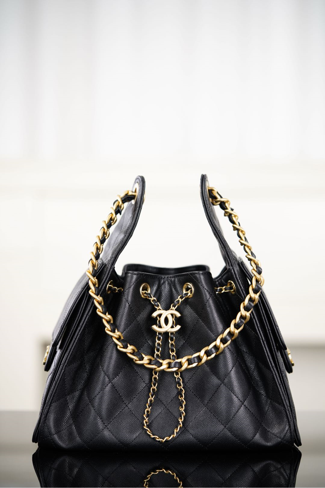 Chanel 25Bag 25S Classic Logo Grained Calfskin Shoulder Bag, Small and Large Sizes, Women's