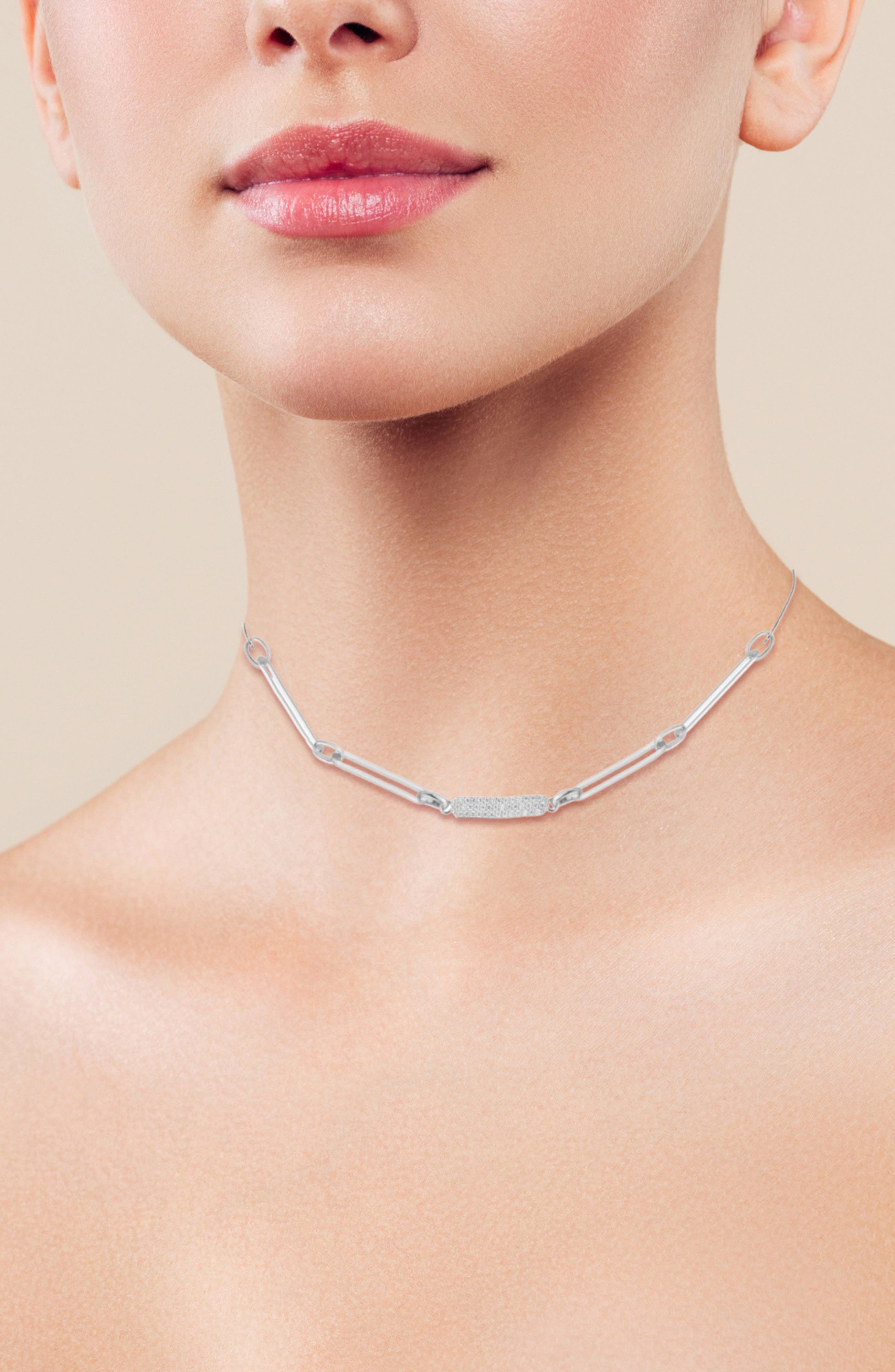 SPHERA MILANO Pavé Cubic Zirconia Bar Chain Necklace