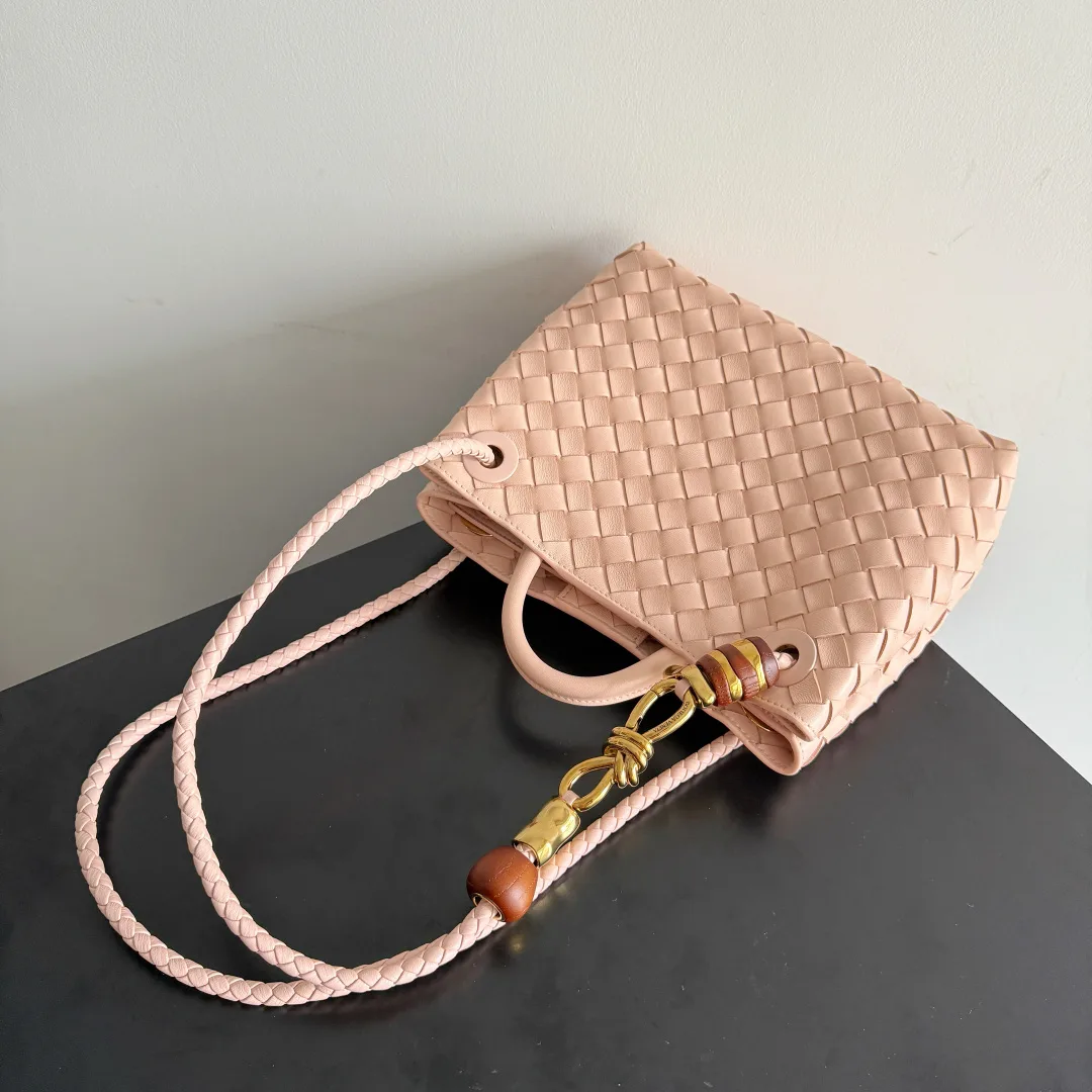 Bottega Veneta Andiamo Pink Intrecciato Woven Leather Top Handle Bag product photo from LabelPicks