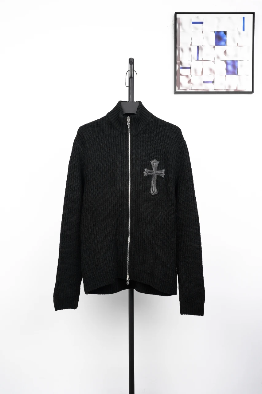 Chrome Hearts Black Cross Leather Patch Wool Zip Cardigan product photo from LabelPicks