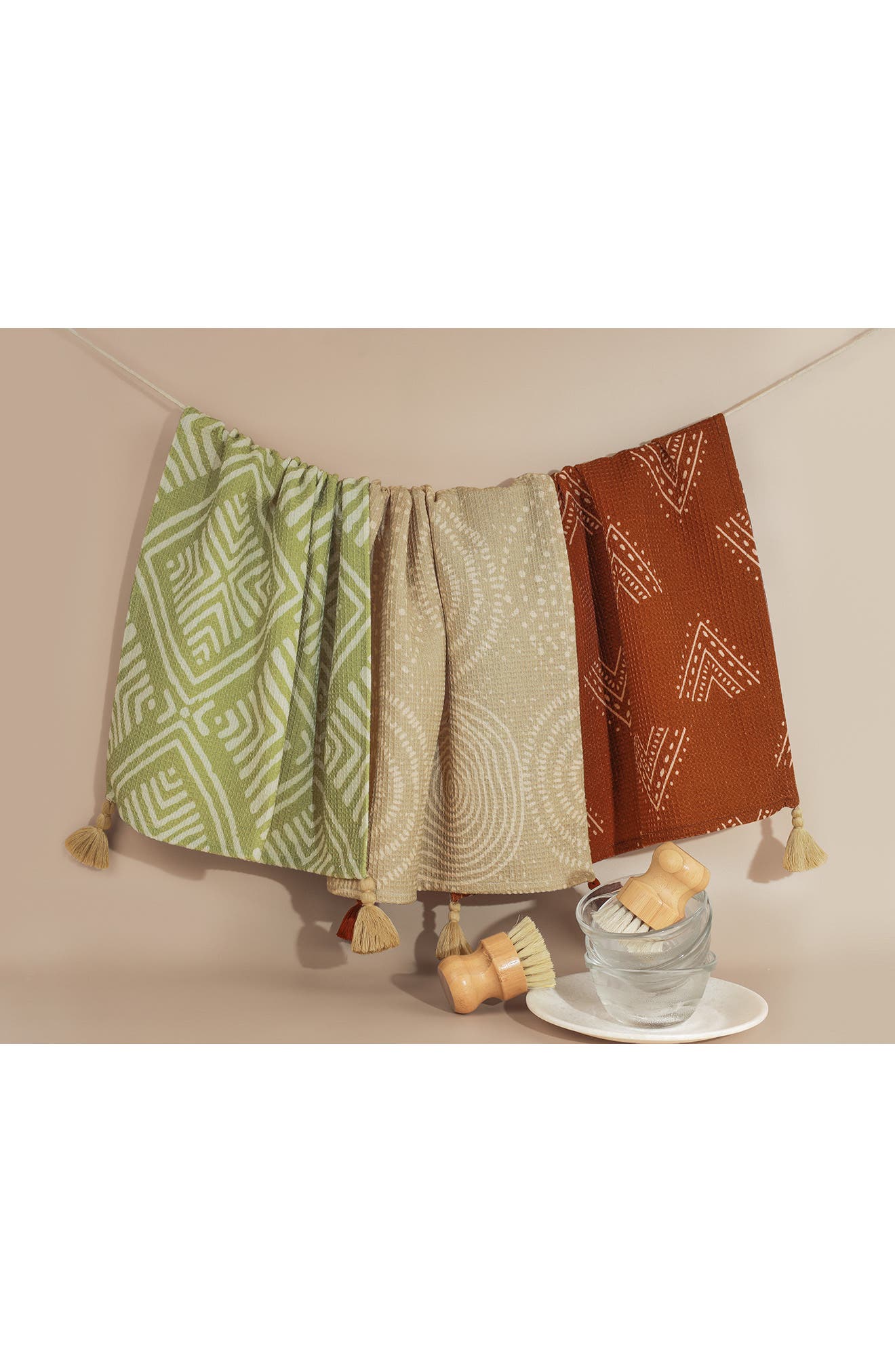 Tiramisu Set of Three Earthy Bohemian Geometric Kitchen Towels