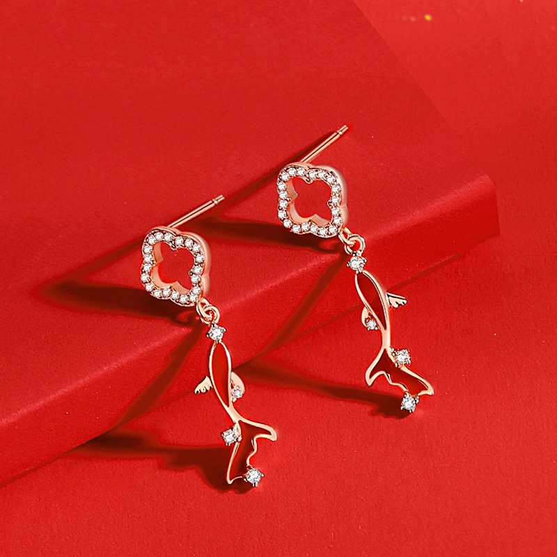 925 Sterling Silver Koi Fish Clover Stud Earrings| Chinese New Year Jewelry