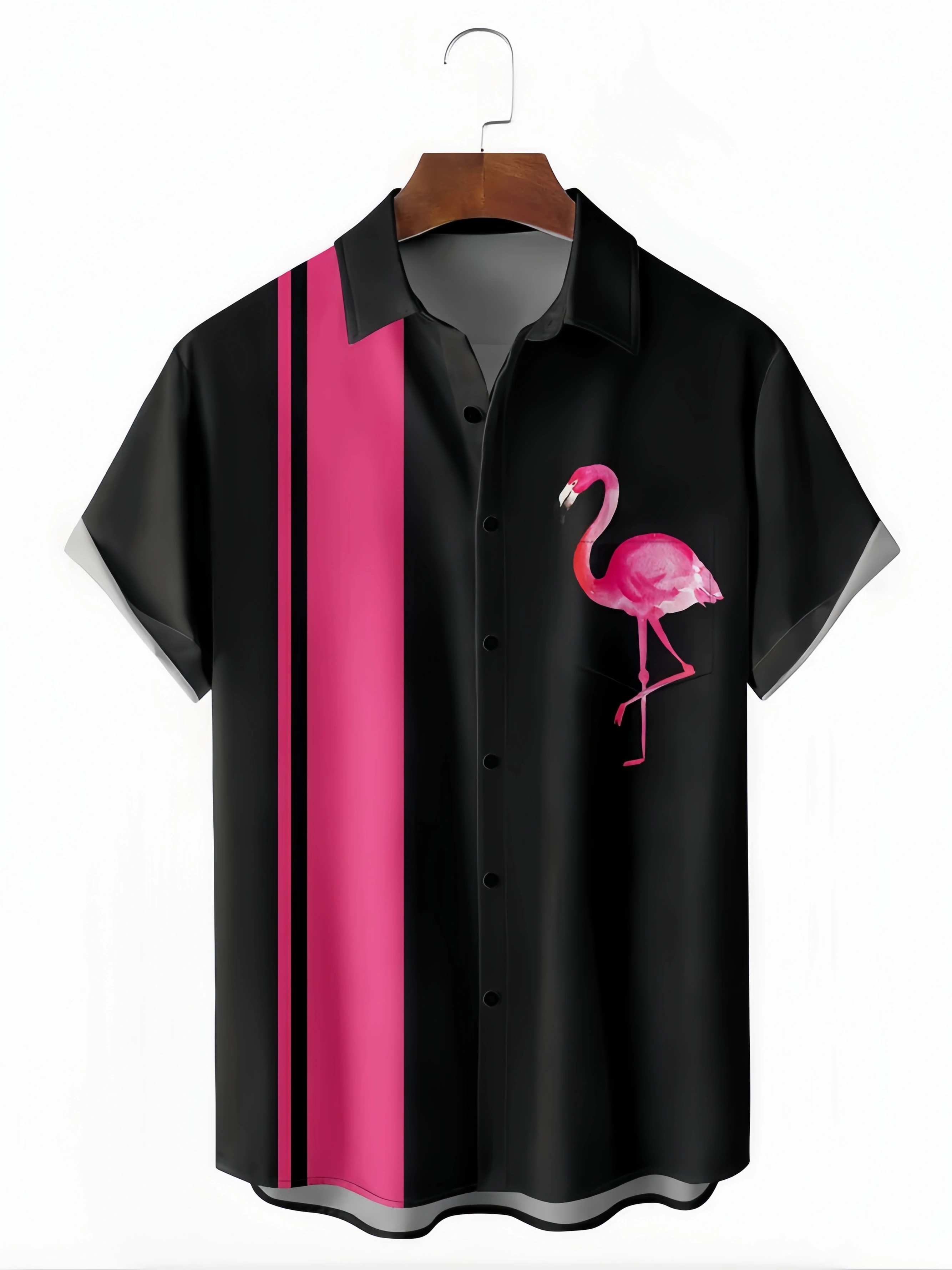 Flamingo Chest Pocket Short Sleeve Bowling Shirt
