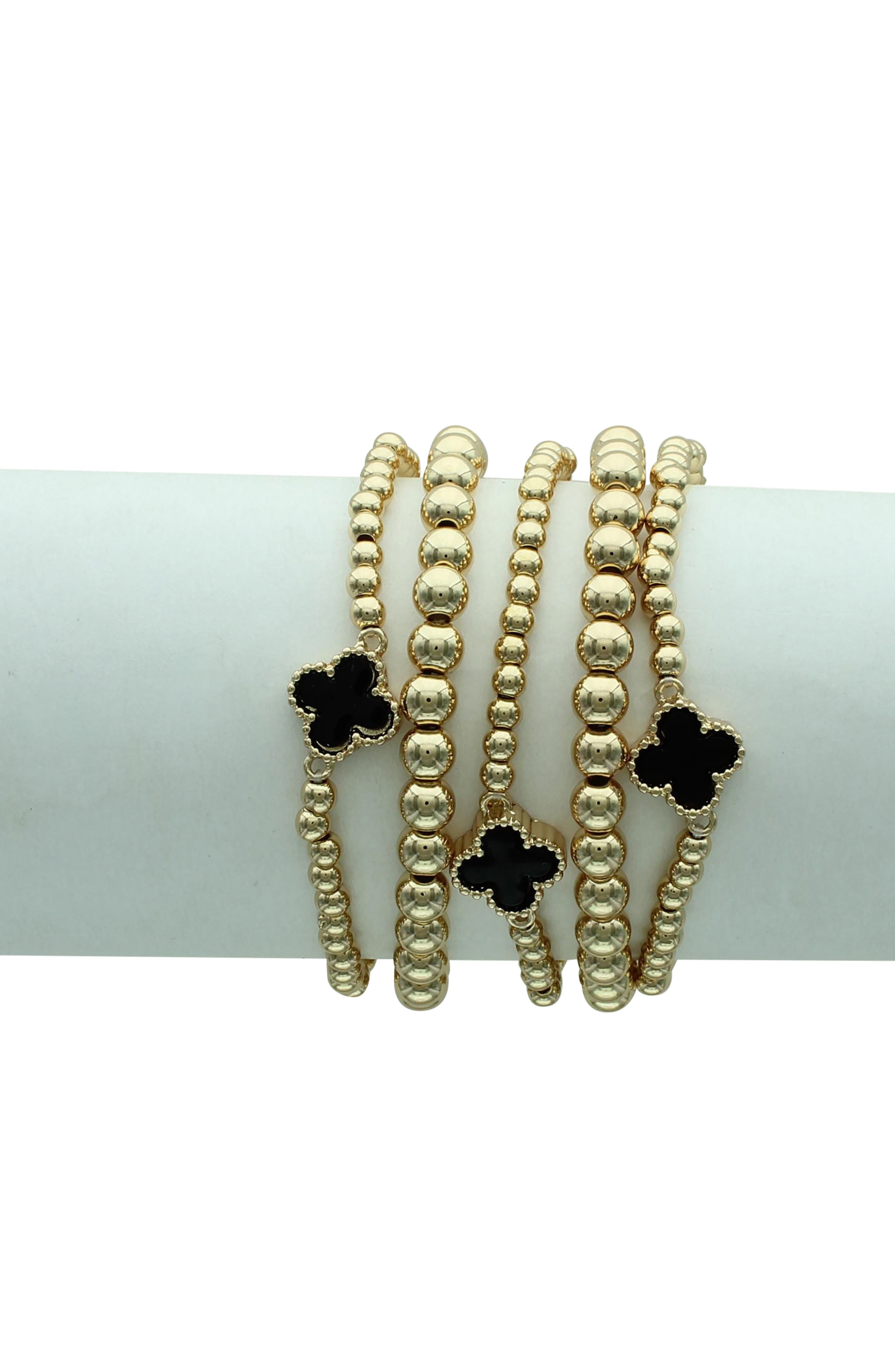 OLIVIA WELLES Set of 5 Clover Beaded Stackable Bracelets