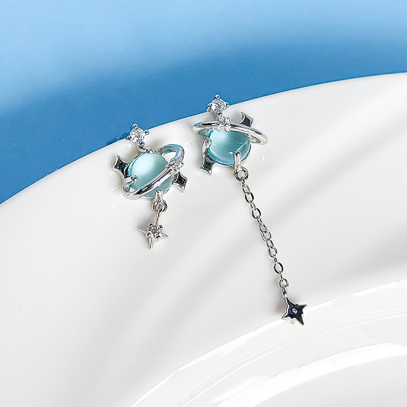 925 sterling silver forget-me-not earrings, asymmetrical long tassel earrings, Korean-style star earrings, popular among female influencers