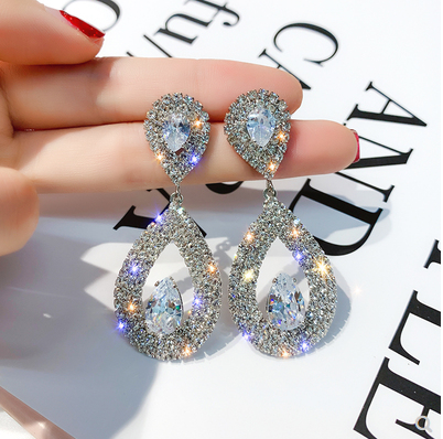 Super flash Diamond Drop Earrings for women fashion personality versatile Earrings European and American exaggerated Earrings