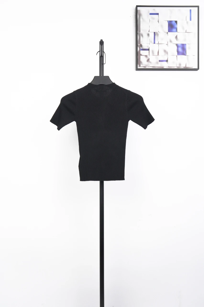 Prada Black Gold Logo Embroidered Half-Sleeve Knit Top product photo from LabelPicks