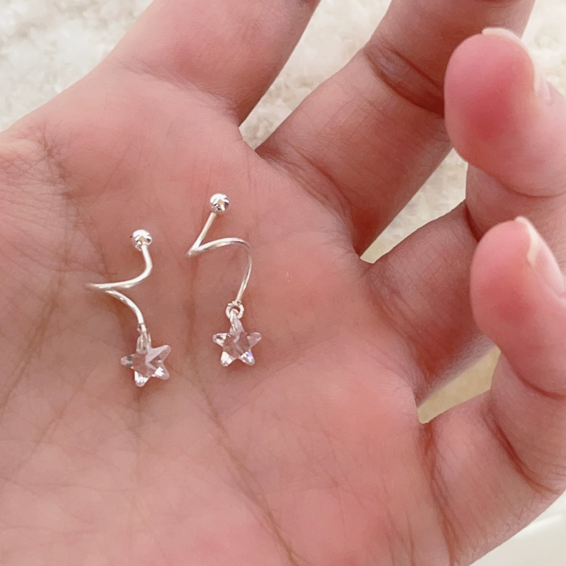 925 sterling silver star screw ring earrings for women, niche design spiral screw earrings, pentagram zirconia earrings