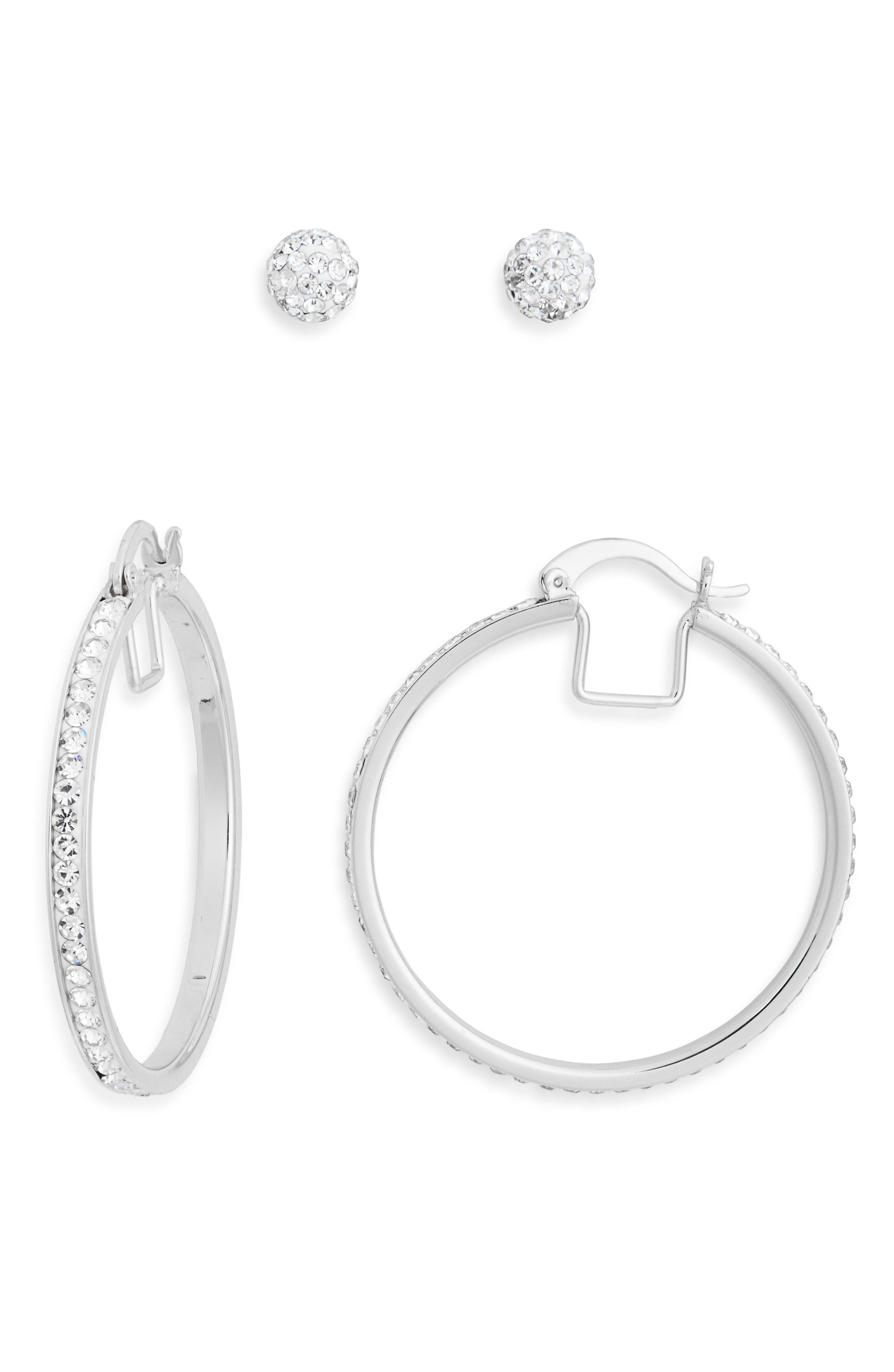 NORDSTROM RACK Set of 2 Cubic Zirconia Ball Stud & Hoop Earrings