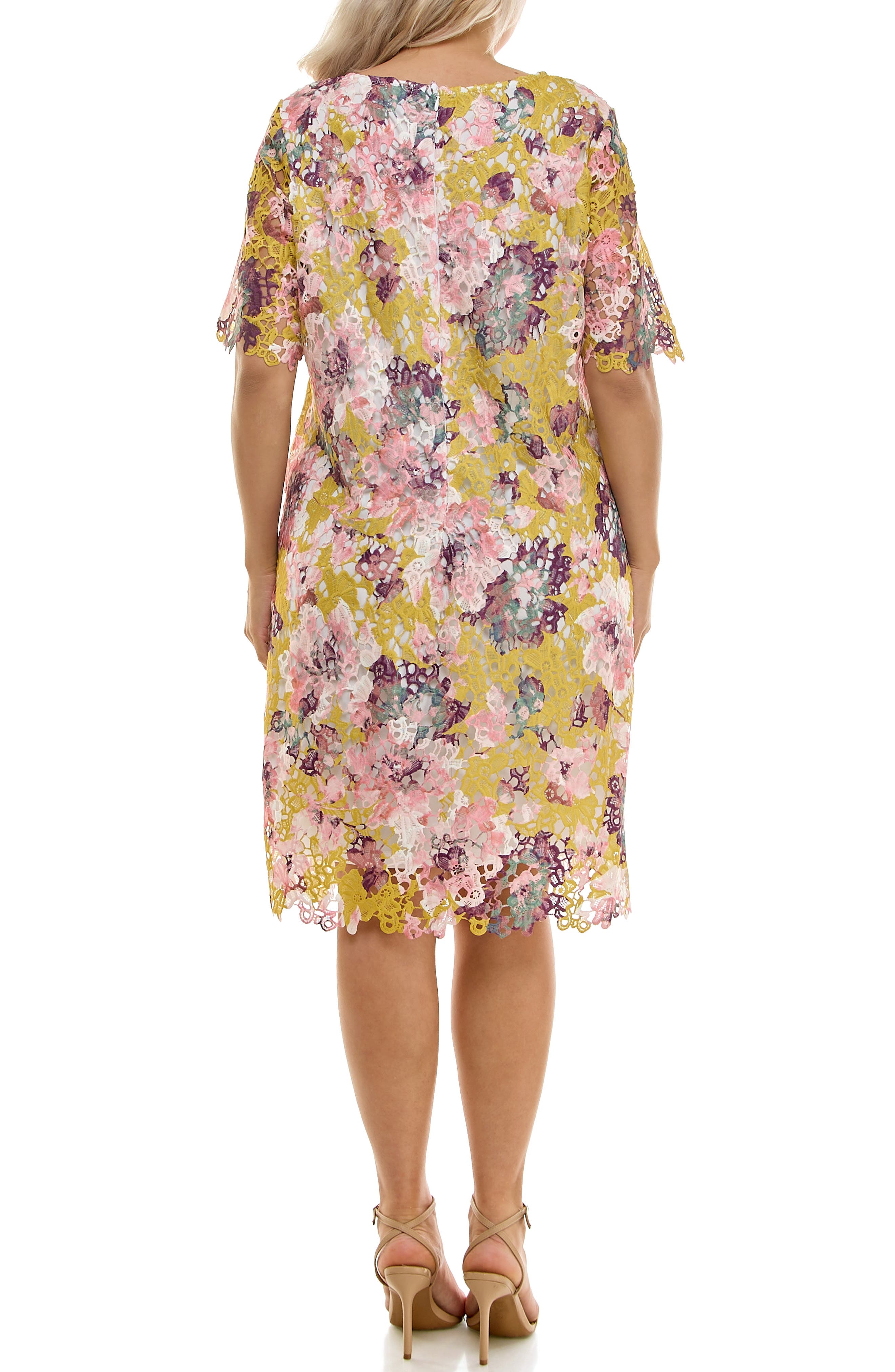 Nina Leonard Elbow Sleeve Lace Dress