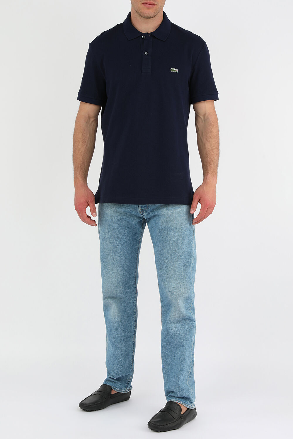 LACOSTE חולצה פולו כחולה עם לוגו רקום