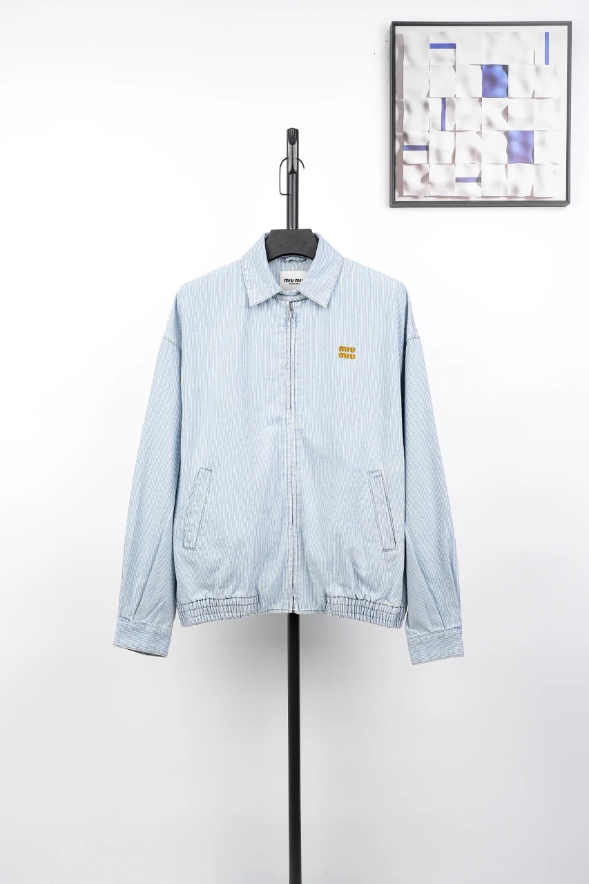 Miu Miu Light Blue Striped Denim Jacket product photo from LabelPicks