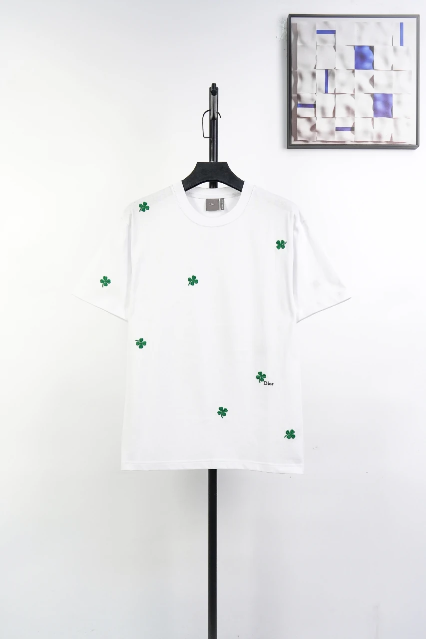 Dior White Scattered Clover Embroidered T-Shirt product photo from LabelPicks
