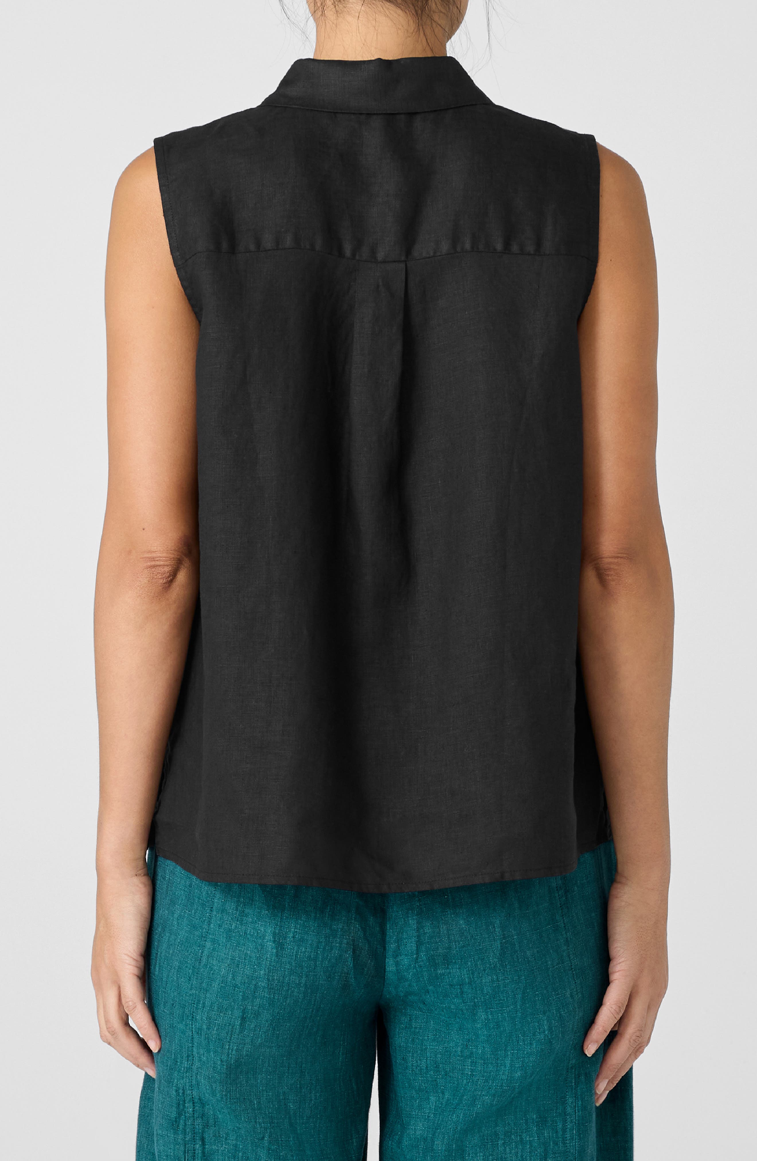 Eileen Fisher Classic Sleeveless Organic Linen Button-Up Shirt