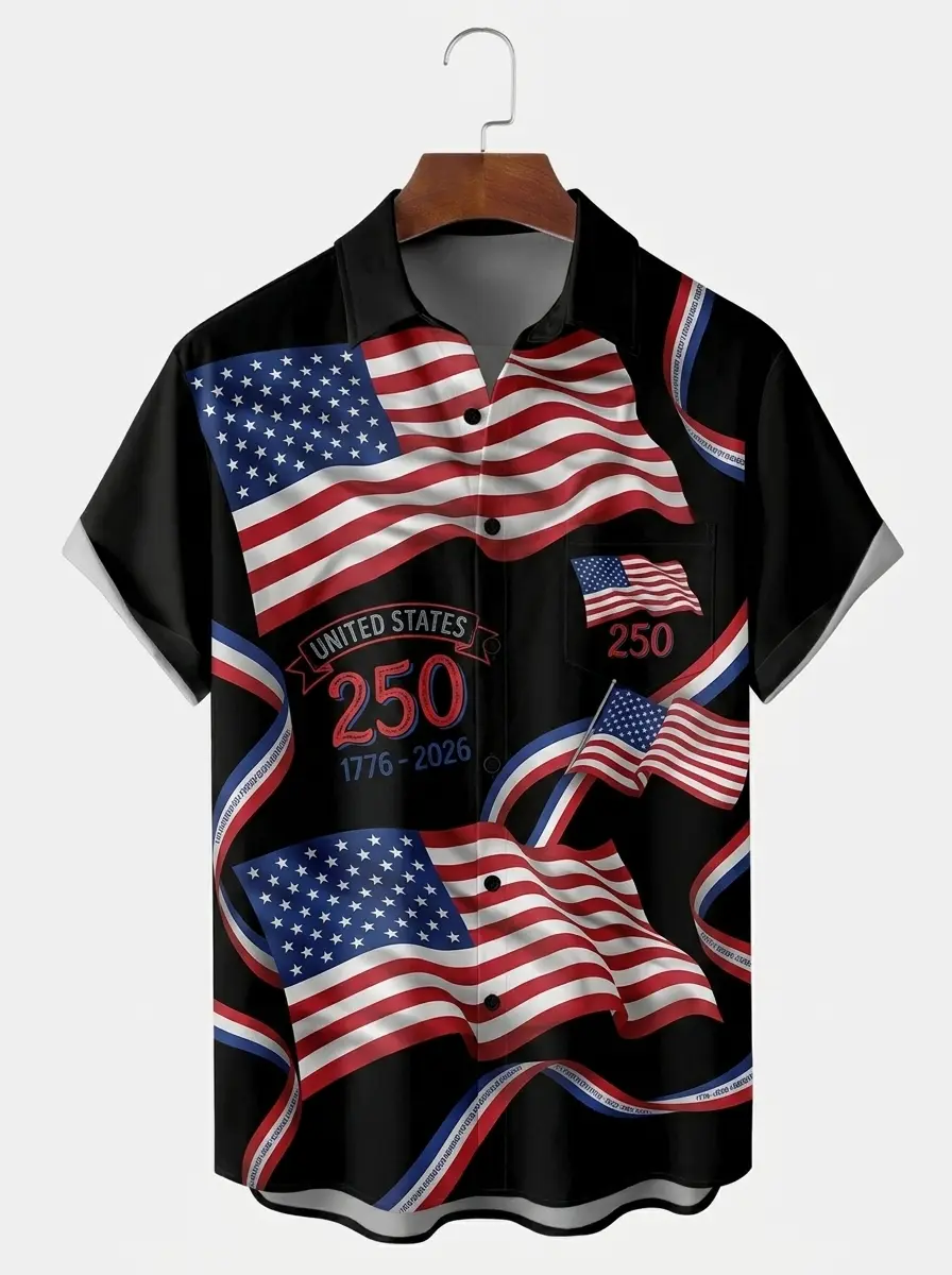 Men's printed shirts, United States 250 American Flag Aloha Shirt