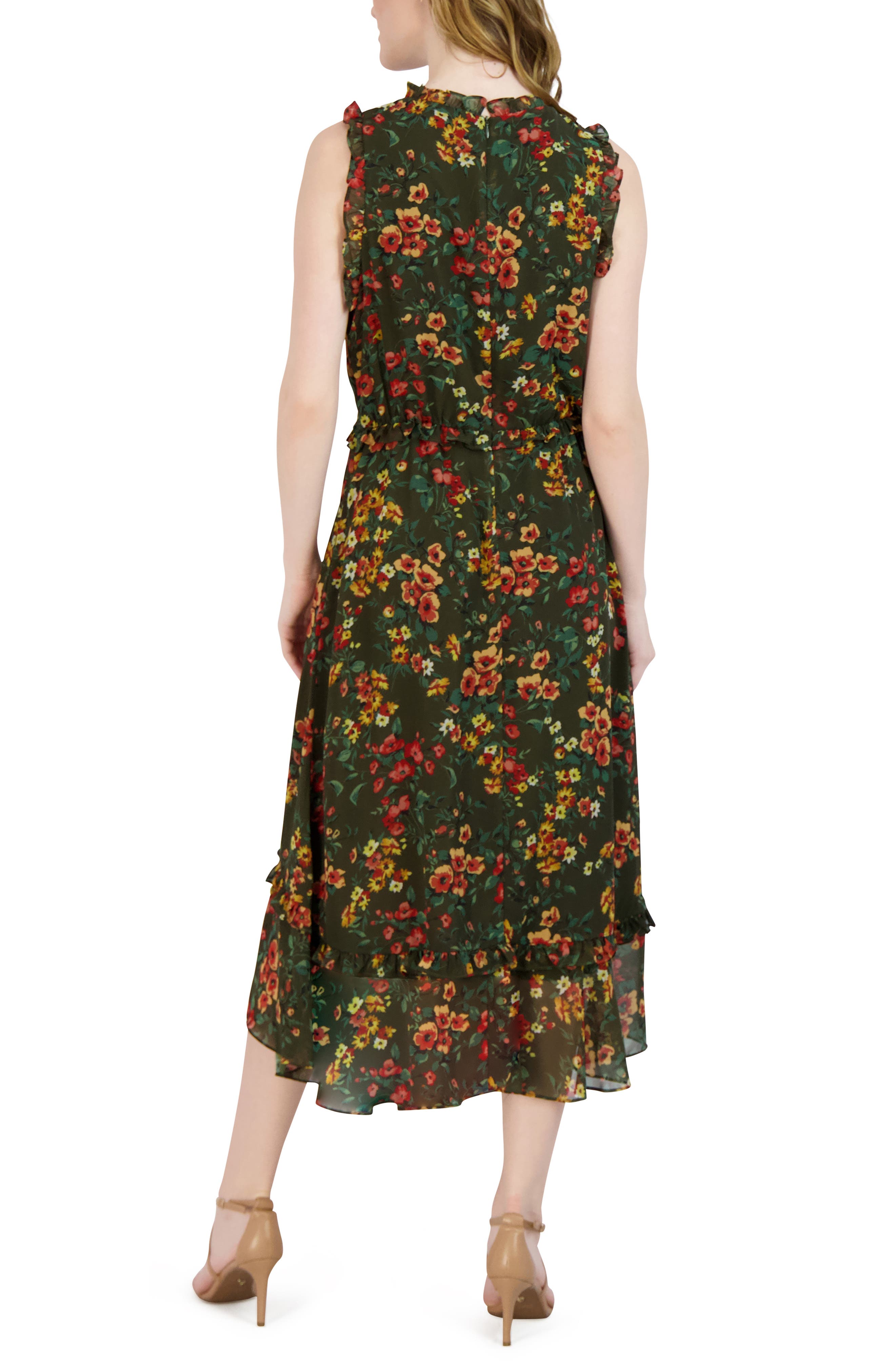 Julia Jordan Floral Sleeveless Ruffled High-Low Midi Dress