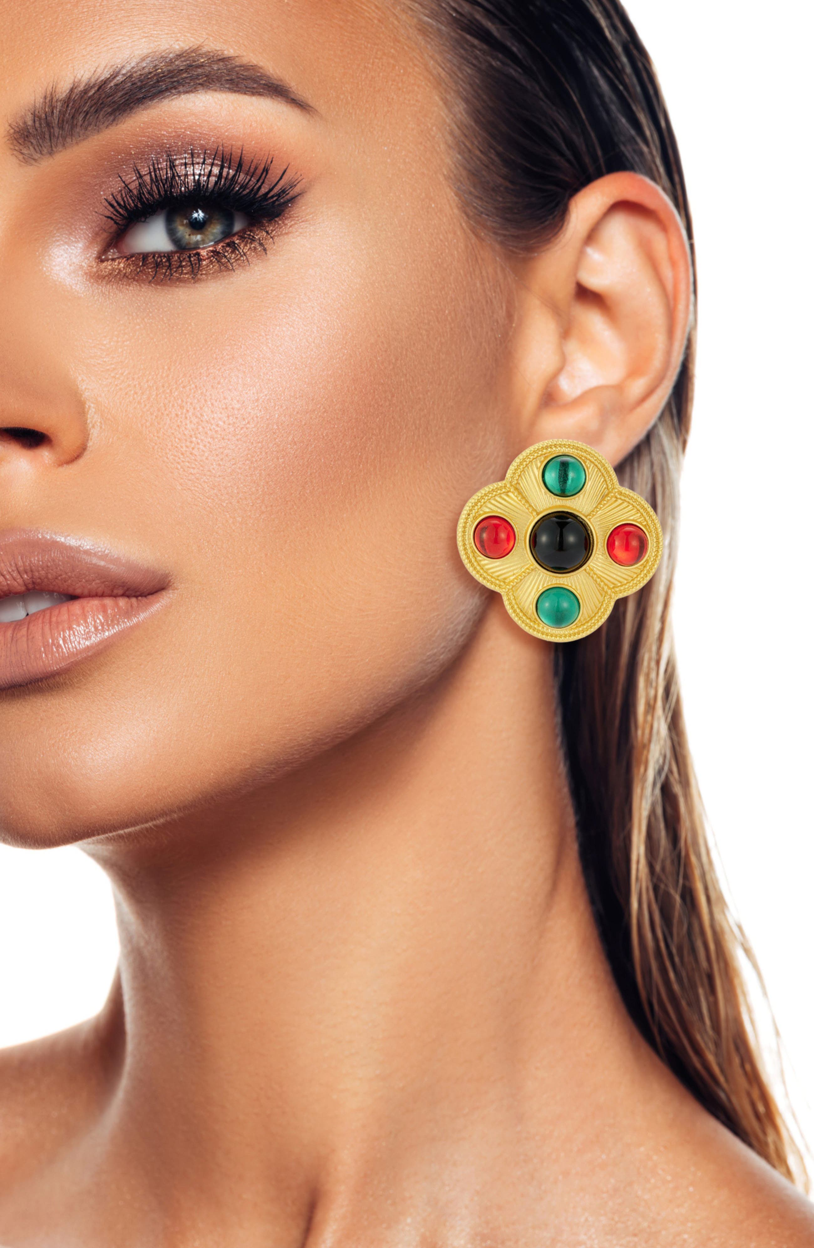 SPHERA MILANO Resin Cabochon Quatrefoil Drop Earrings