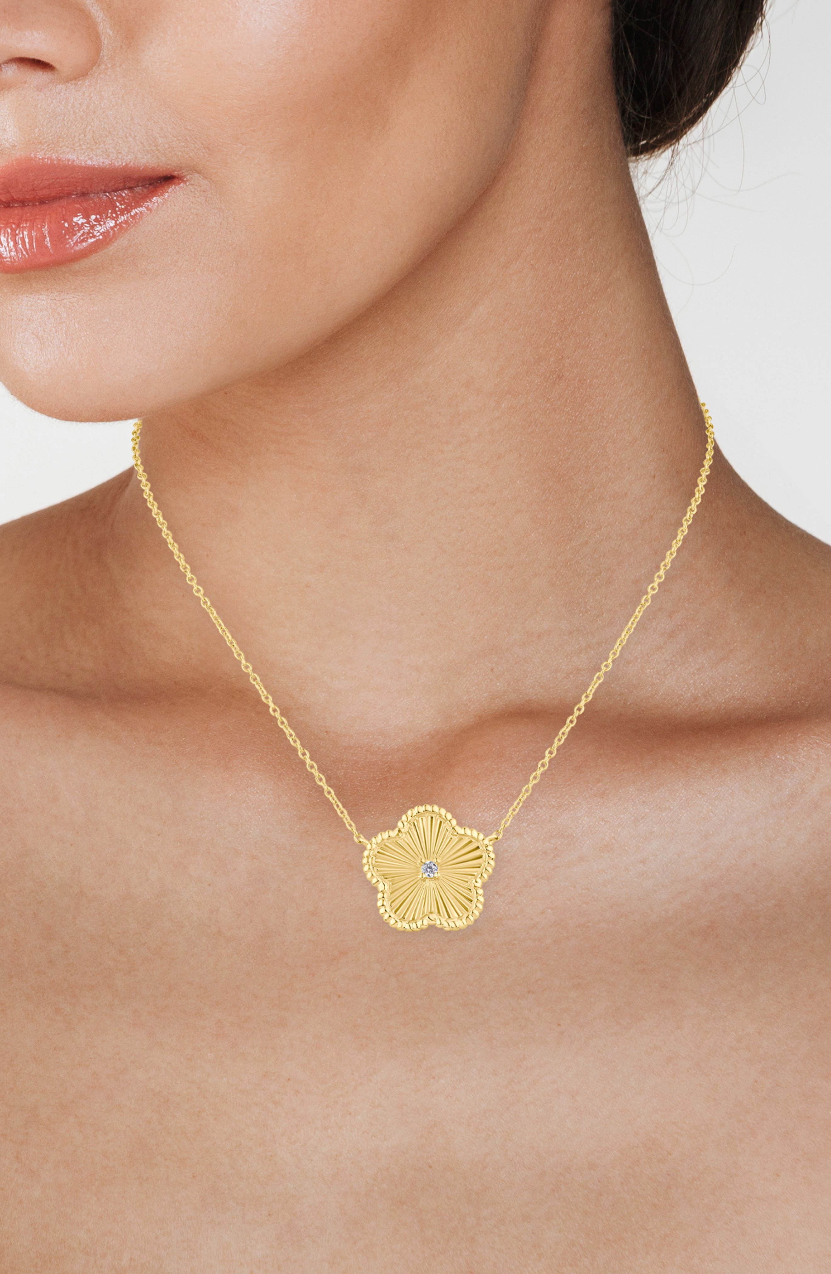 CZ by Kenneth Jay Lane Cubic Zirconia Textured Clover Pendant Necklace