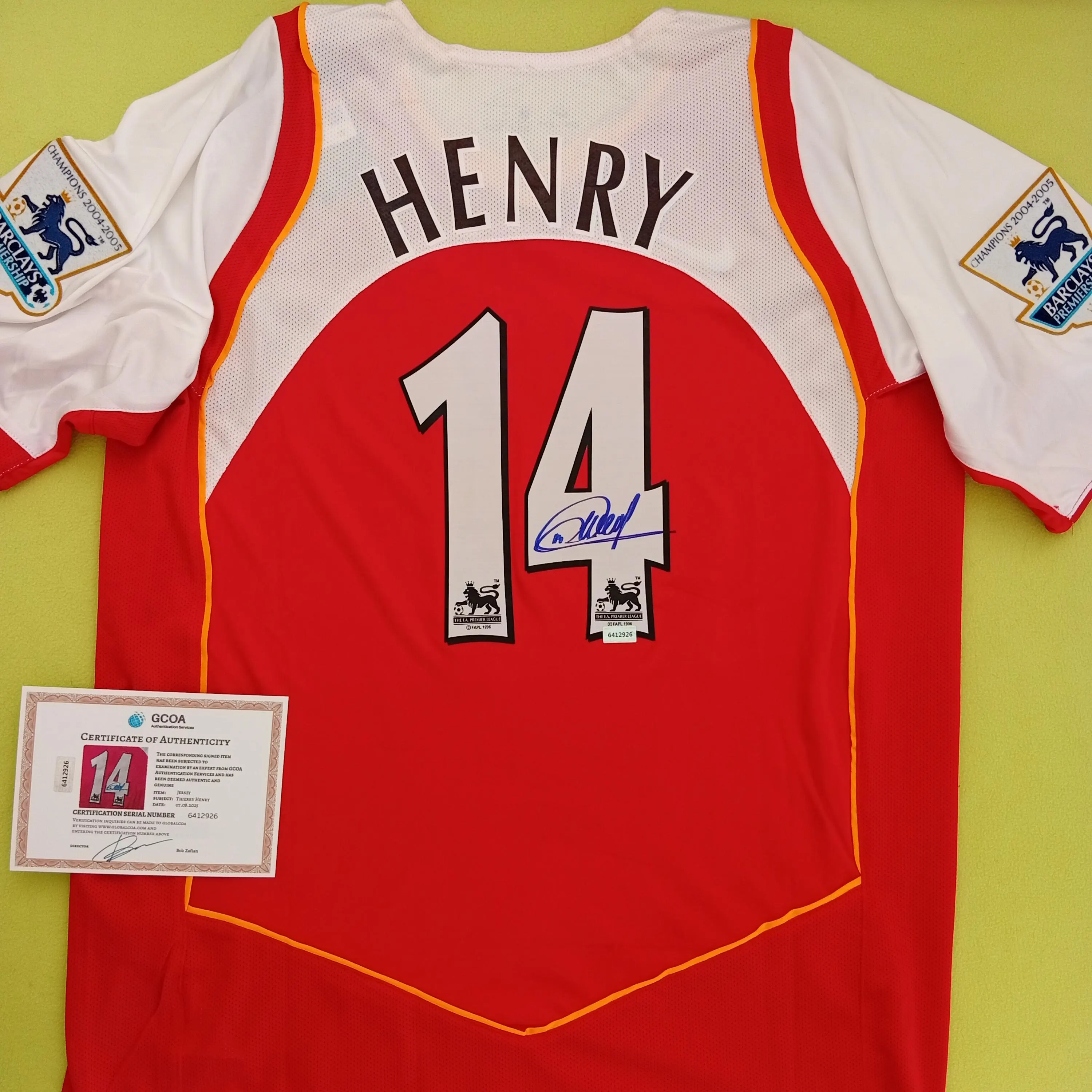 Thierry Henry Signed Autographed Arsenal FC Soccer Jersey With COA