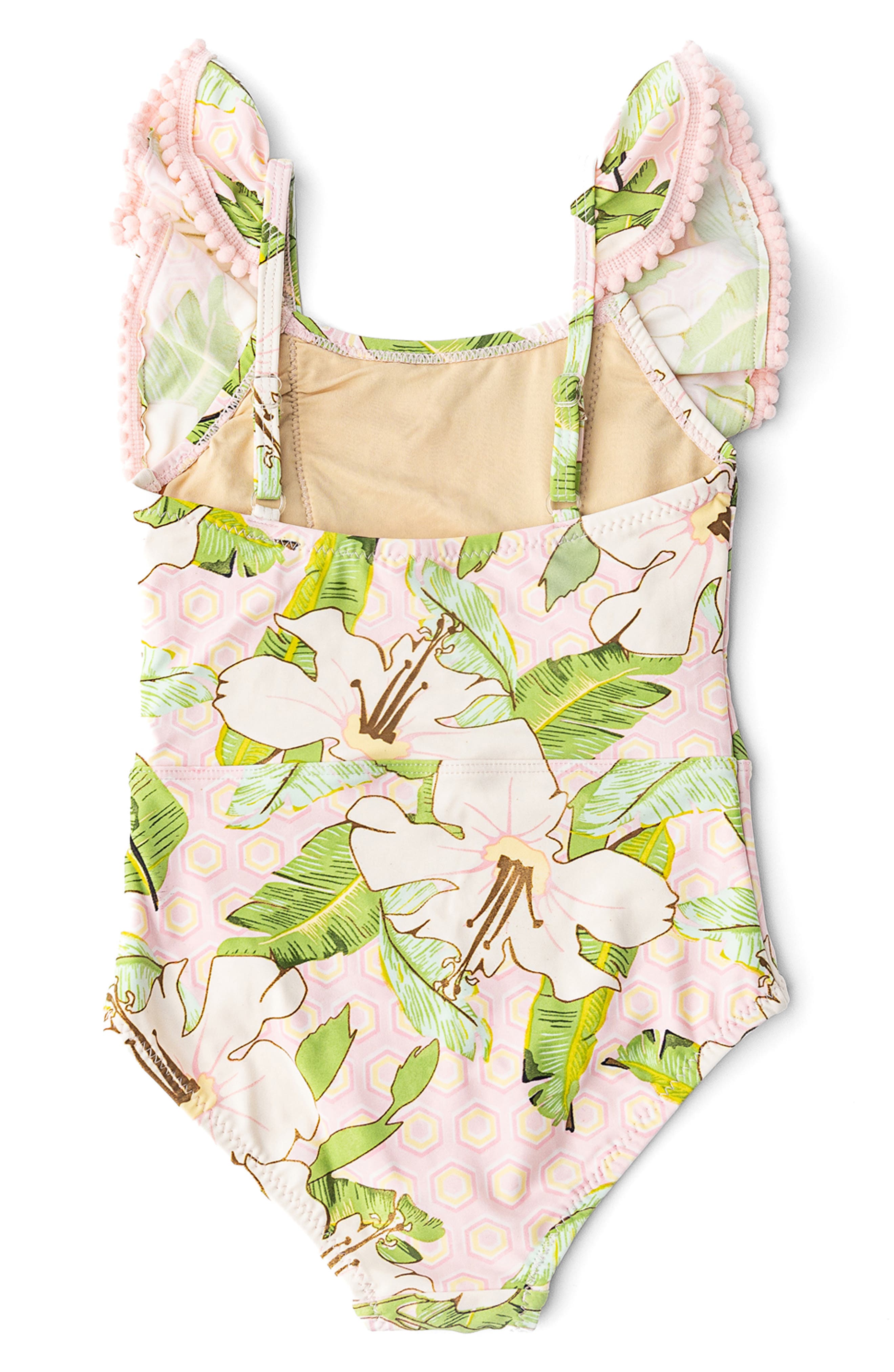 Shade Critters Kids' Hibiscus Botanical Ruffle One-Piece UPF 50+ Swimsuit