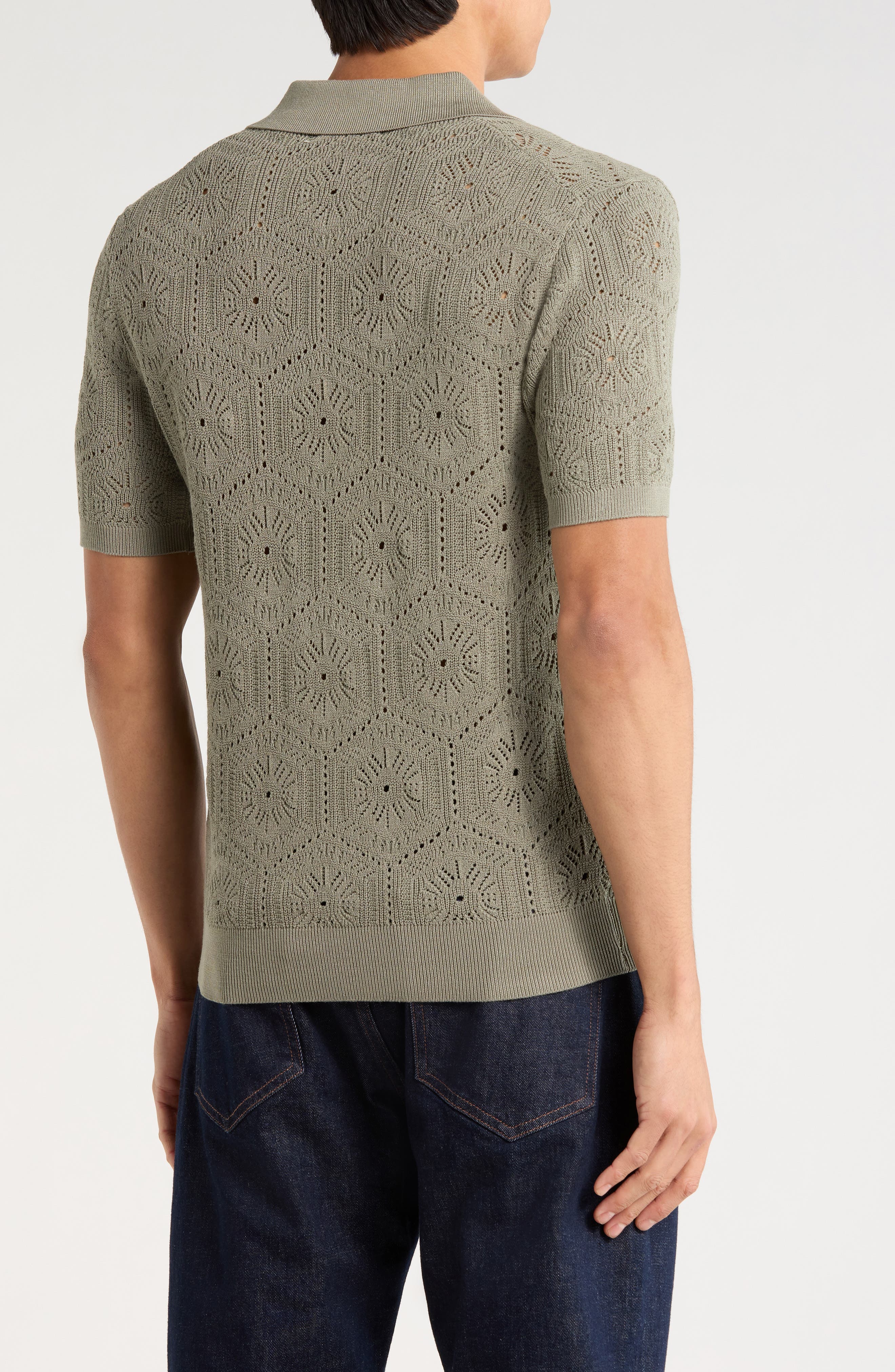 JASON WU Pointelle Knit Short Sleeve Button-Up Shirt