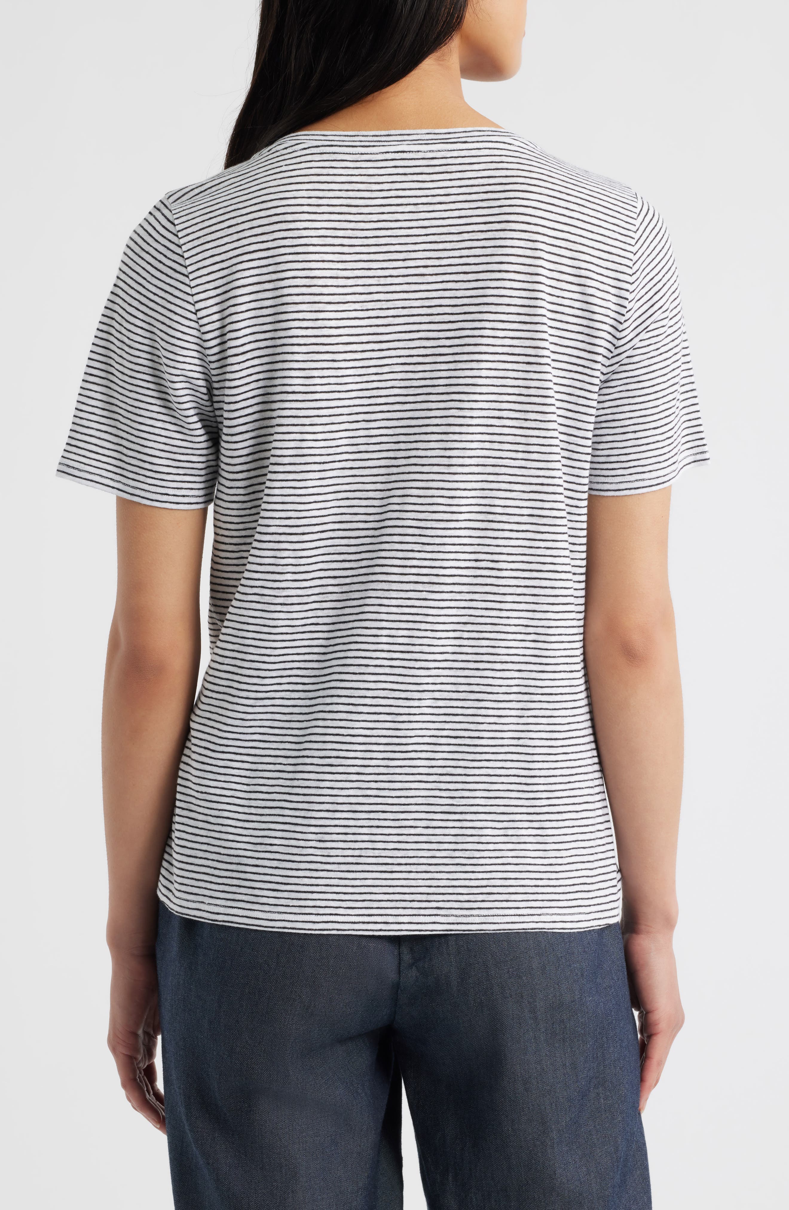 Eileen Fisher Stripe V-Neck Organic Linen T-Shirt