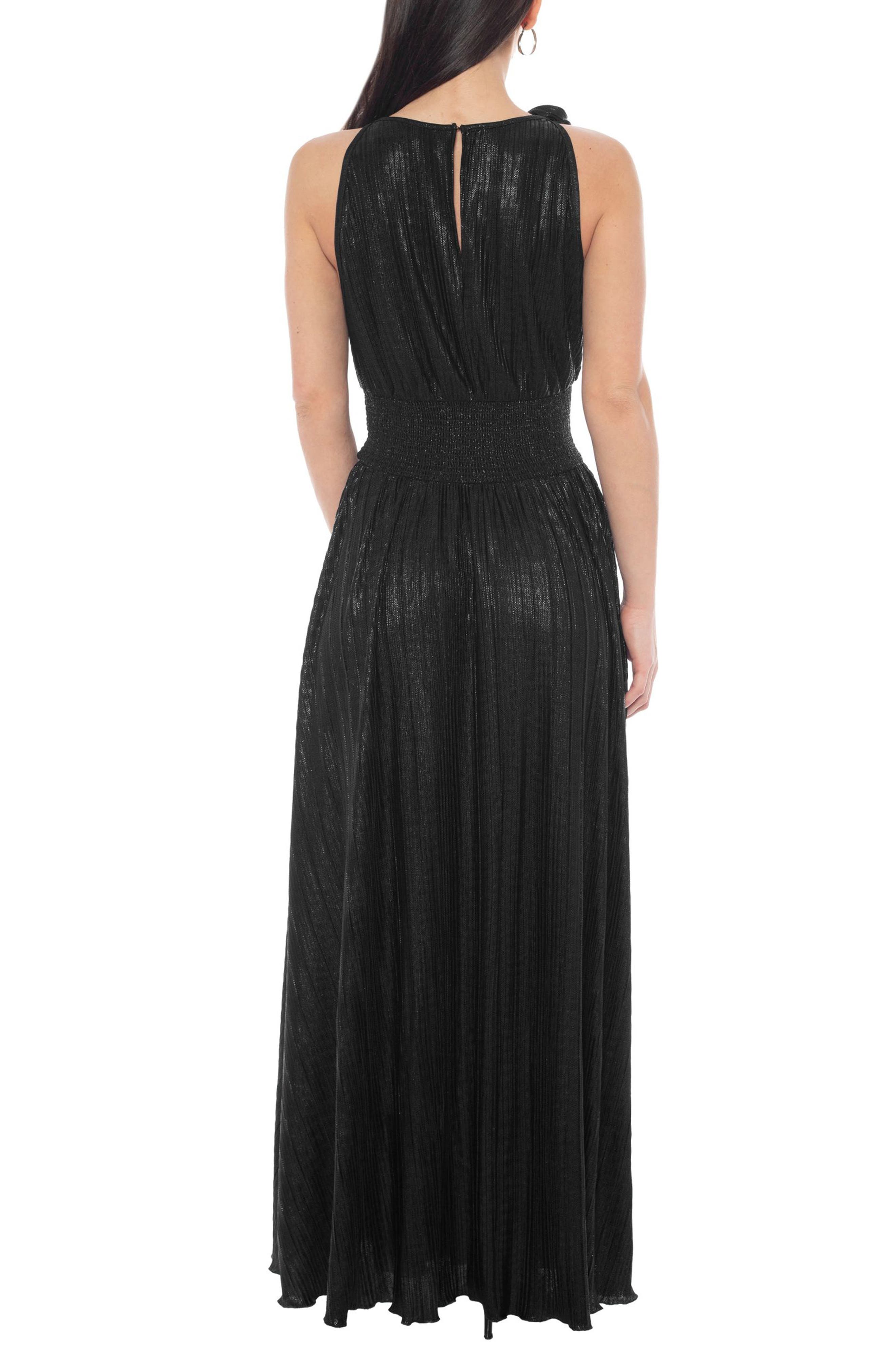 Oleg Cassini Rosette Pleated Sleeveless Maxi Dress