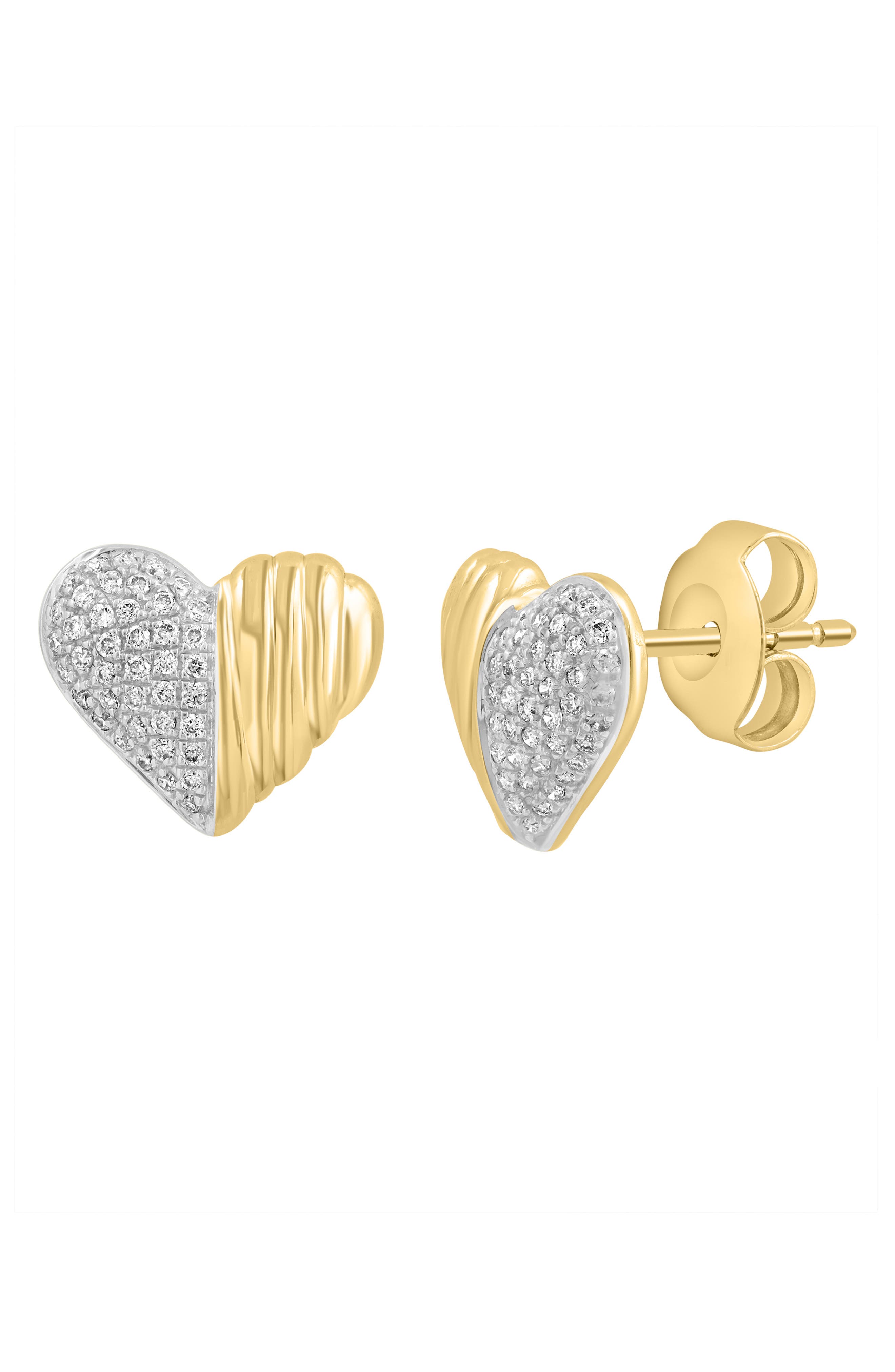 EFFY 14K Gold Diamond Heart Stud Earrings