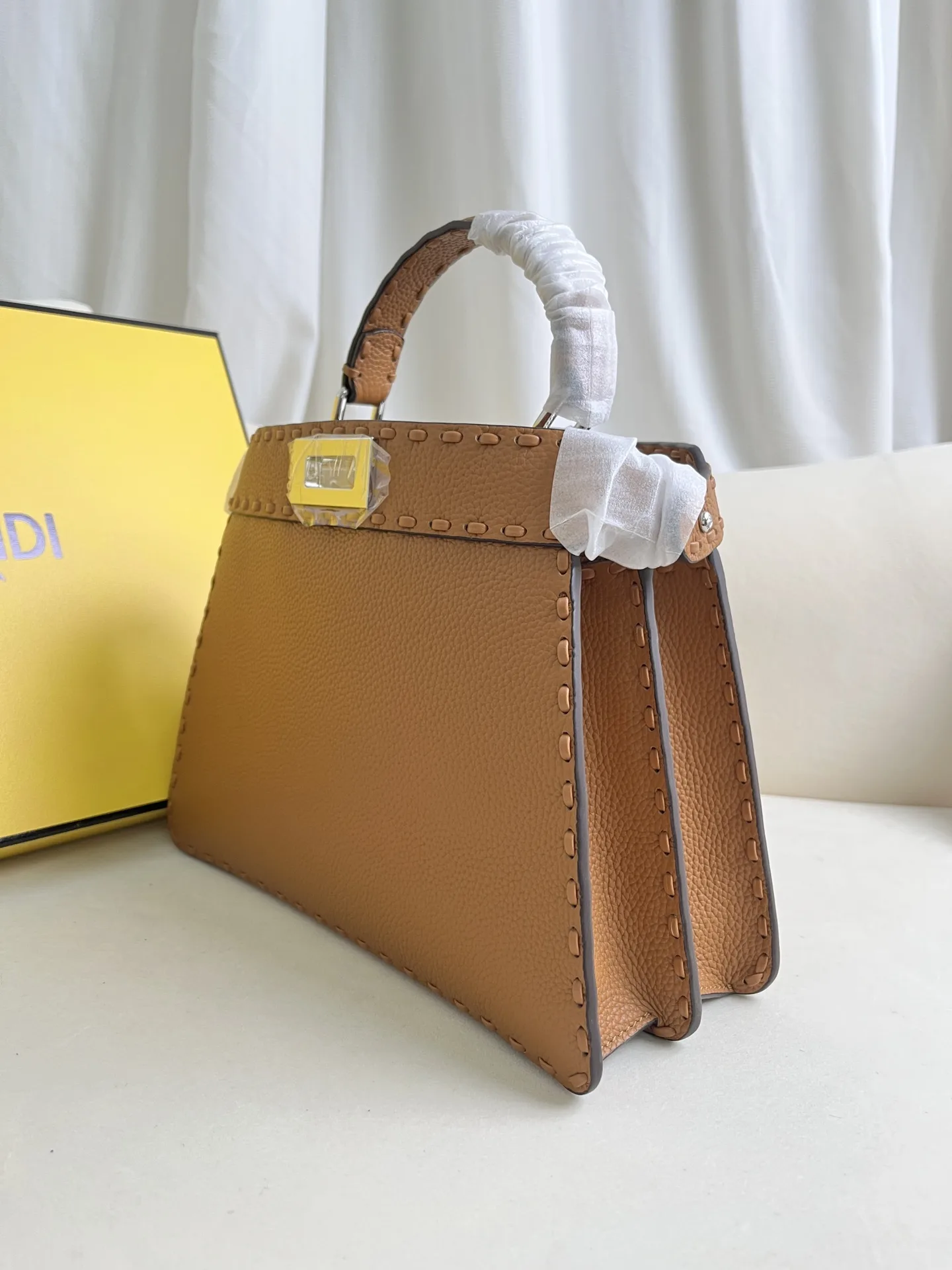 Fendi Peekaboo Brown Grained Leather Shoulder Bag product photo from LabelPicks