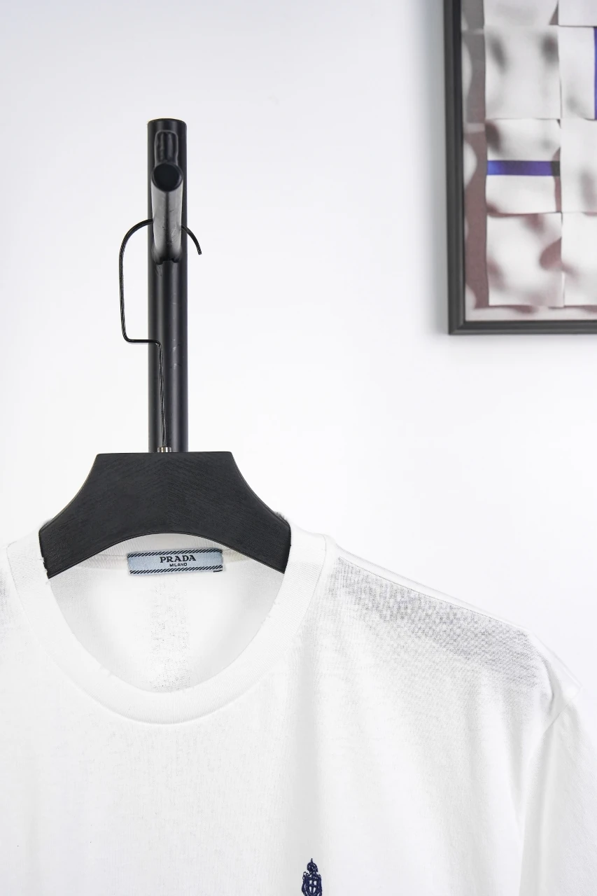Prada White Distressed Badge Embroidered T-Shirt product photo from LabelPicks