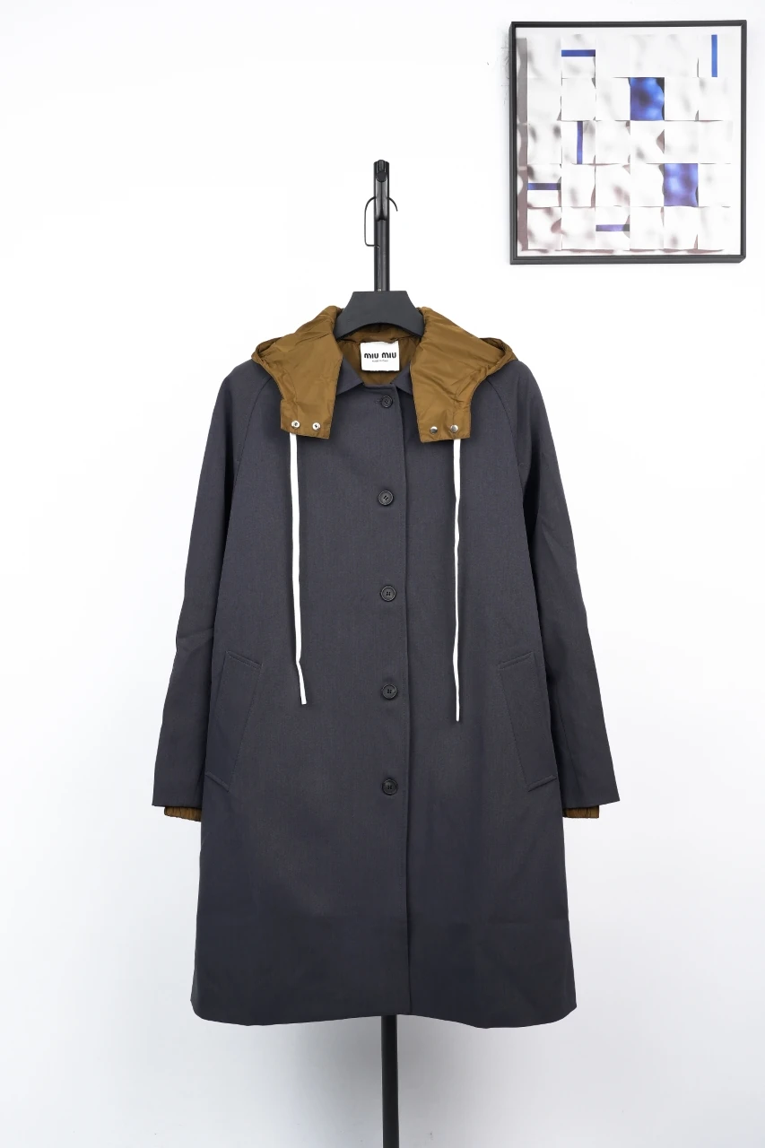 Miu Miu Navy Contrast Hooded Coat product photo from LabelPicks