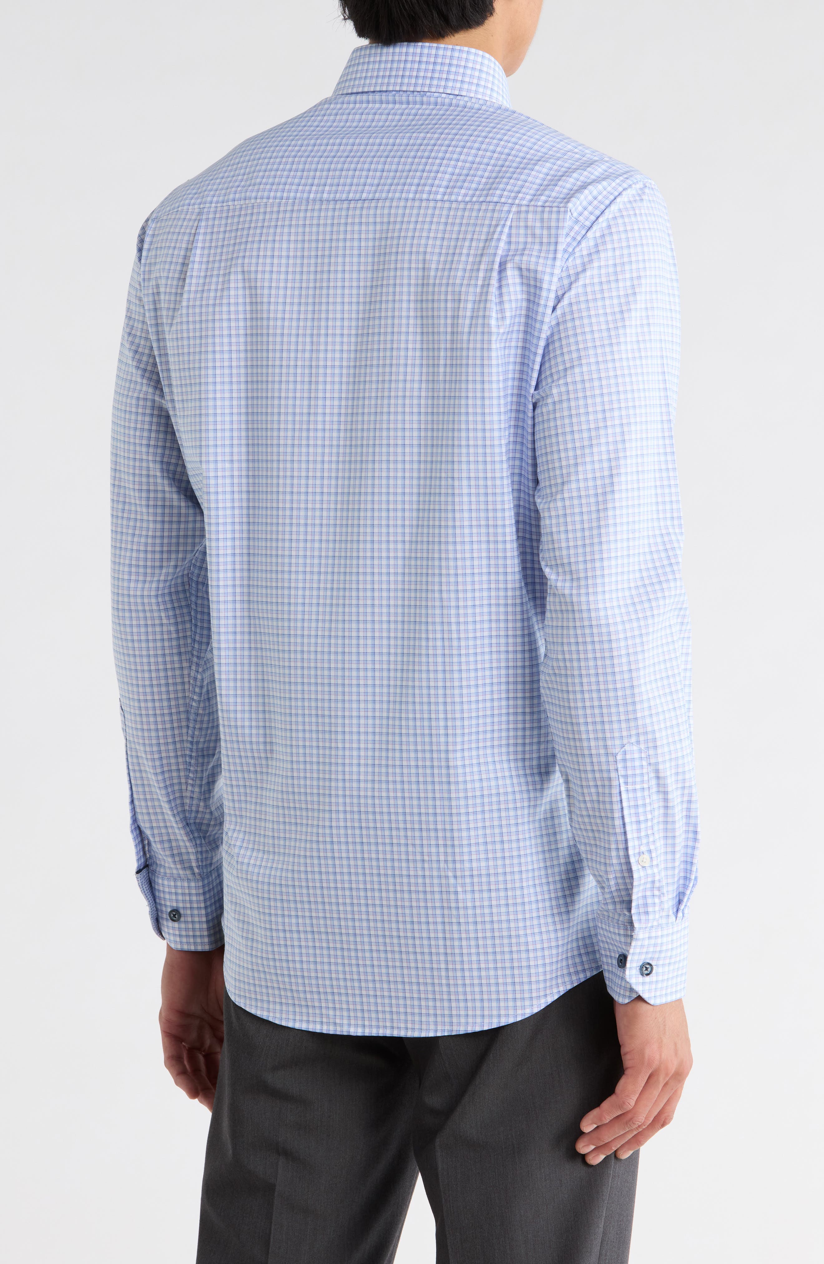 Duchamp Slim Fit Plaid Stretch Cotton Dress Shirt