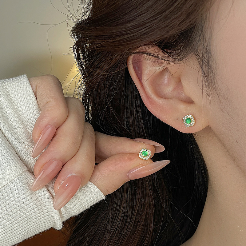 925 sterling silver square earrings for women, white chalcedony, niche, elegant, vintage, new Chinese style, light luxury, compact earrings, ear accessories