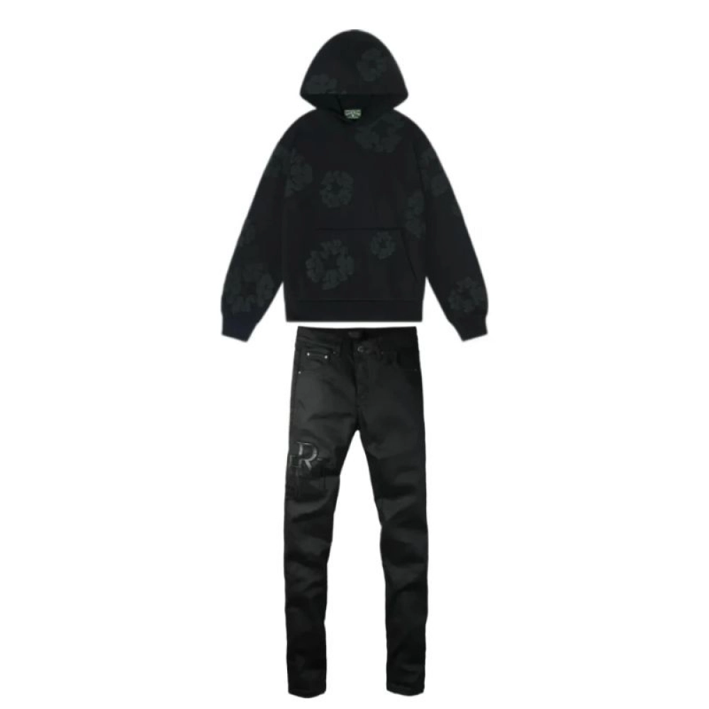 Denim Tears Cotton Wreath Hooded Sweatshirt ‘Black Monochrome’ + Amiri Jeans 8918