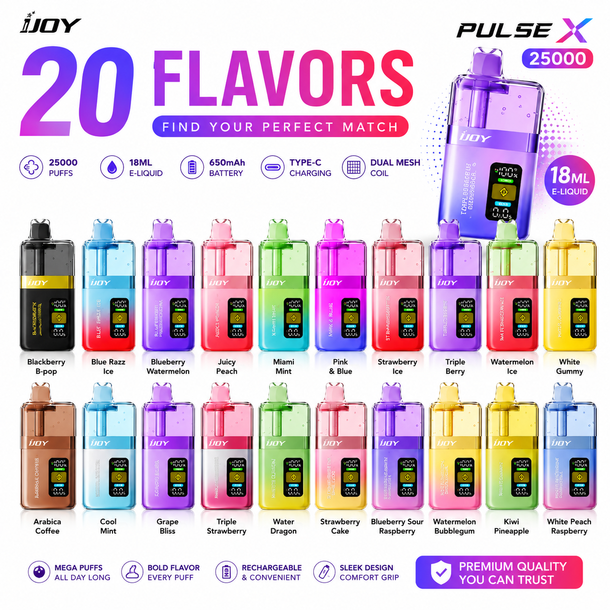 IJOY XP50000 PUFFS Disposable Disposable (Visible E-liquid) - 20 Flavors