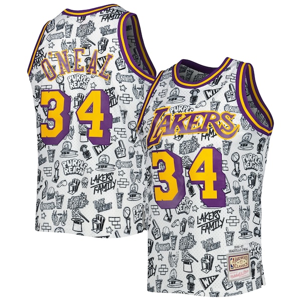 Shaquille O'Neal Los Angeles Lakers 1996/97 Hardwood Classics Doodle Swingman Jersey - White