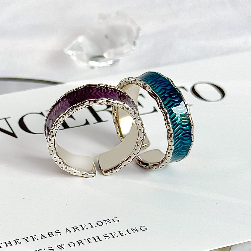 Dark style, irregular wave pattern ring, wide version, unisex, niche design, trendy, hip-hop style, resin ring, sterling silver