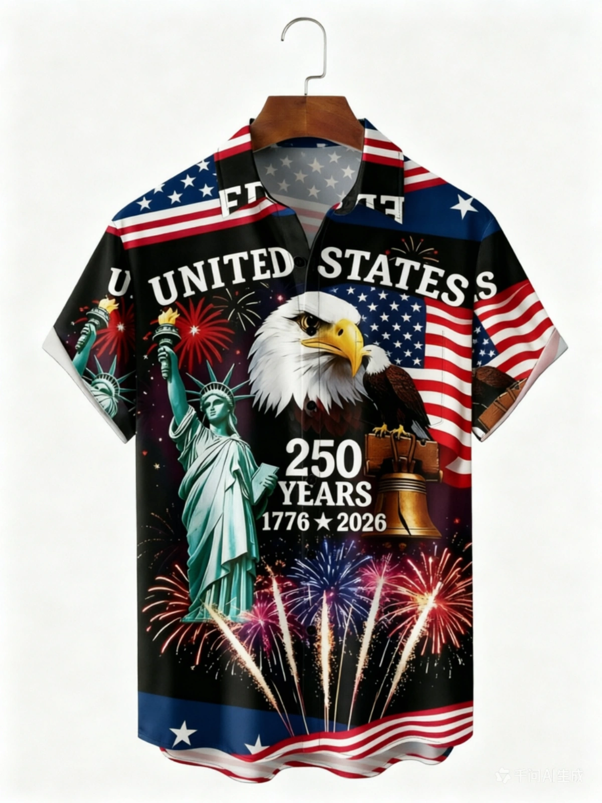 Men's printed shirts U.S. Independence Day Anniversary Flag Floral and Botanical Pattern Hawaiian Shirt