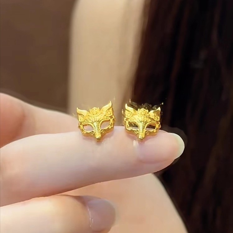 999 Sterling Silver Fox Mask Stud Earrings| Chinese Inspired Jewelry