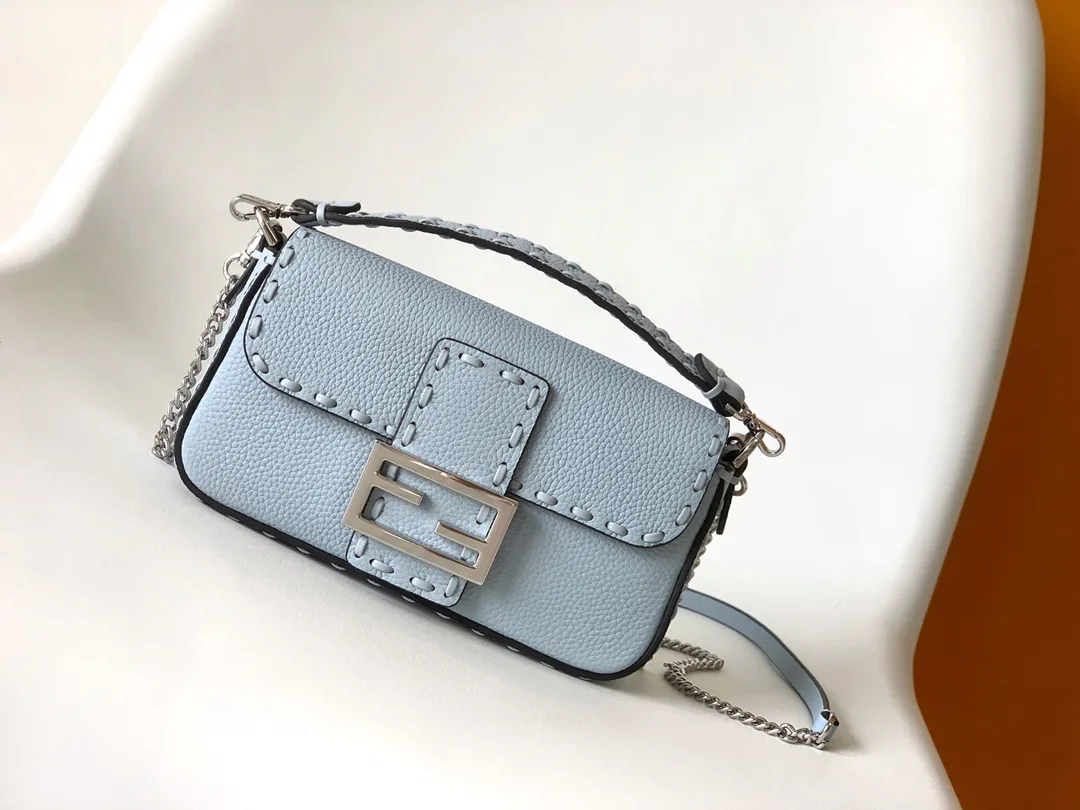 Fendi Silver Baguette Grained Leather Shoulder Bag product photo from LabelPicks